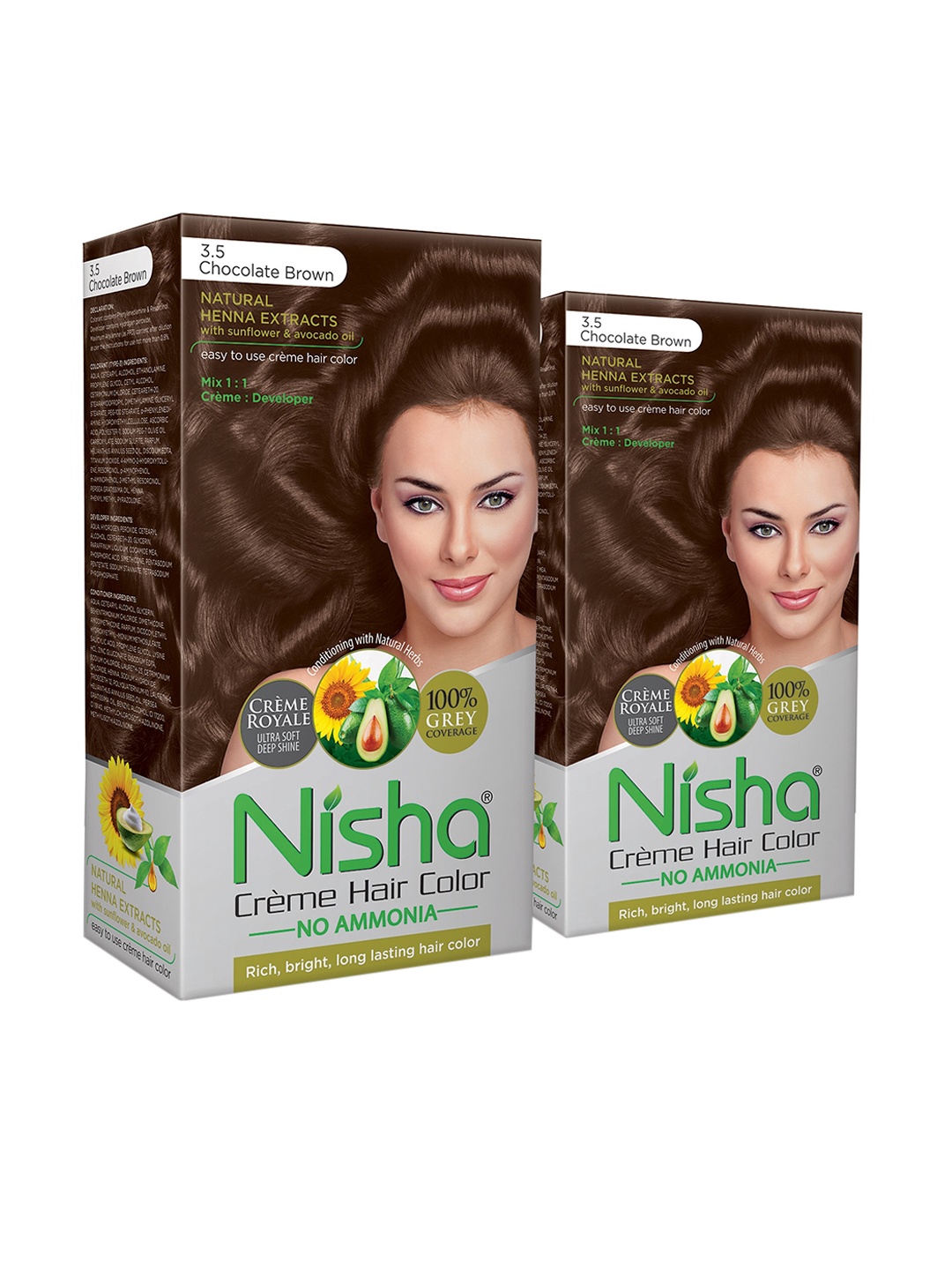 

Nisha Unisex Brown Pack of 2 Creme Hair Color 120gm each- Chocolate Brown