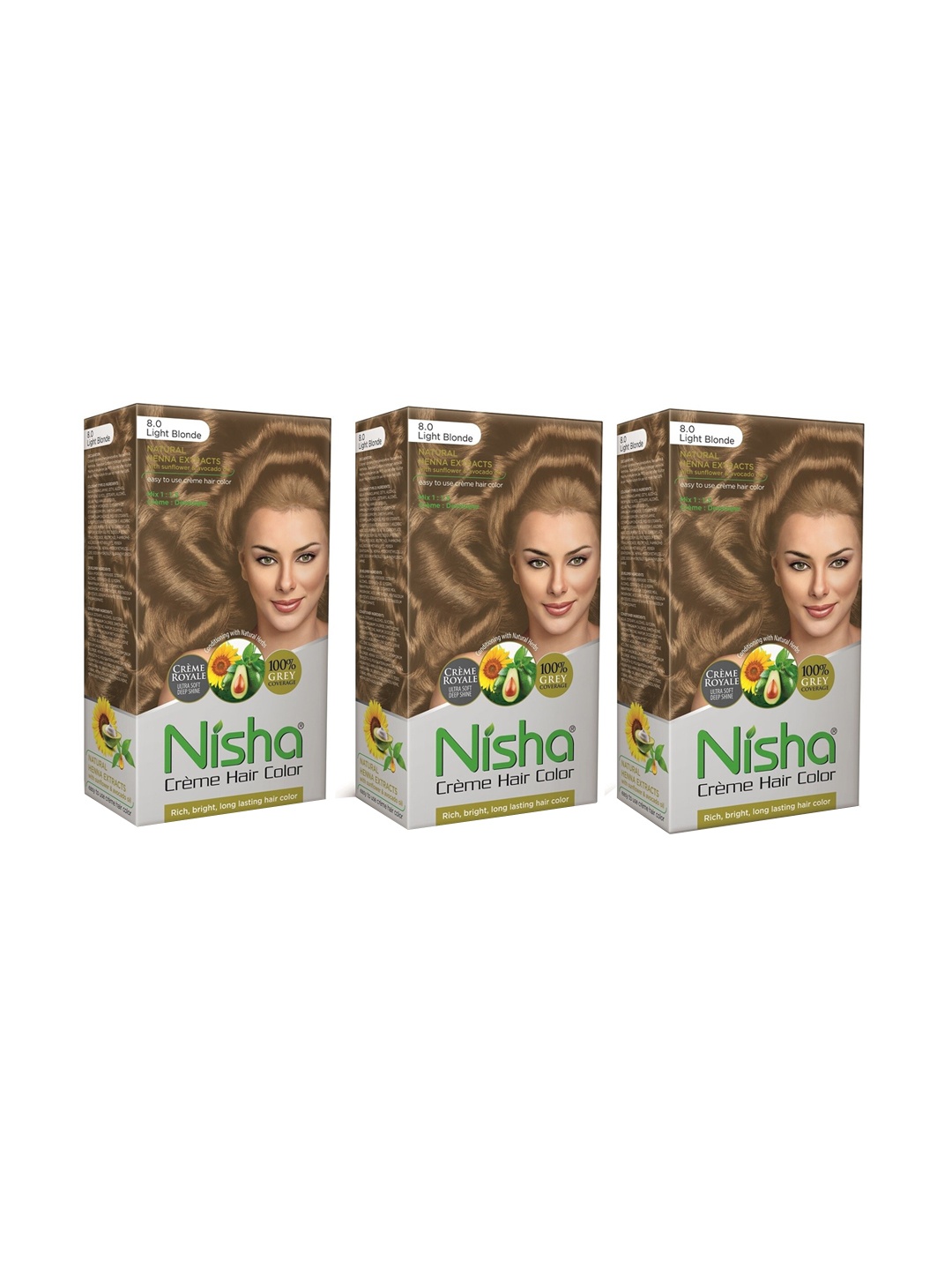 

Nisha Unisex Gold Pack of 3 Creme Hair Color 150gm each- Light Blonde