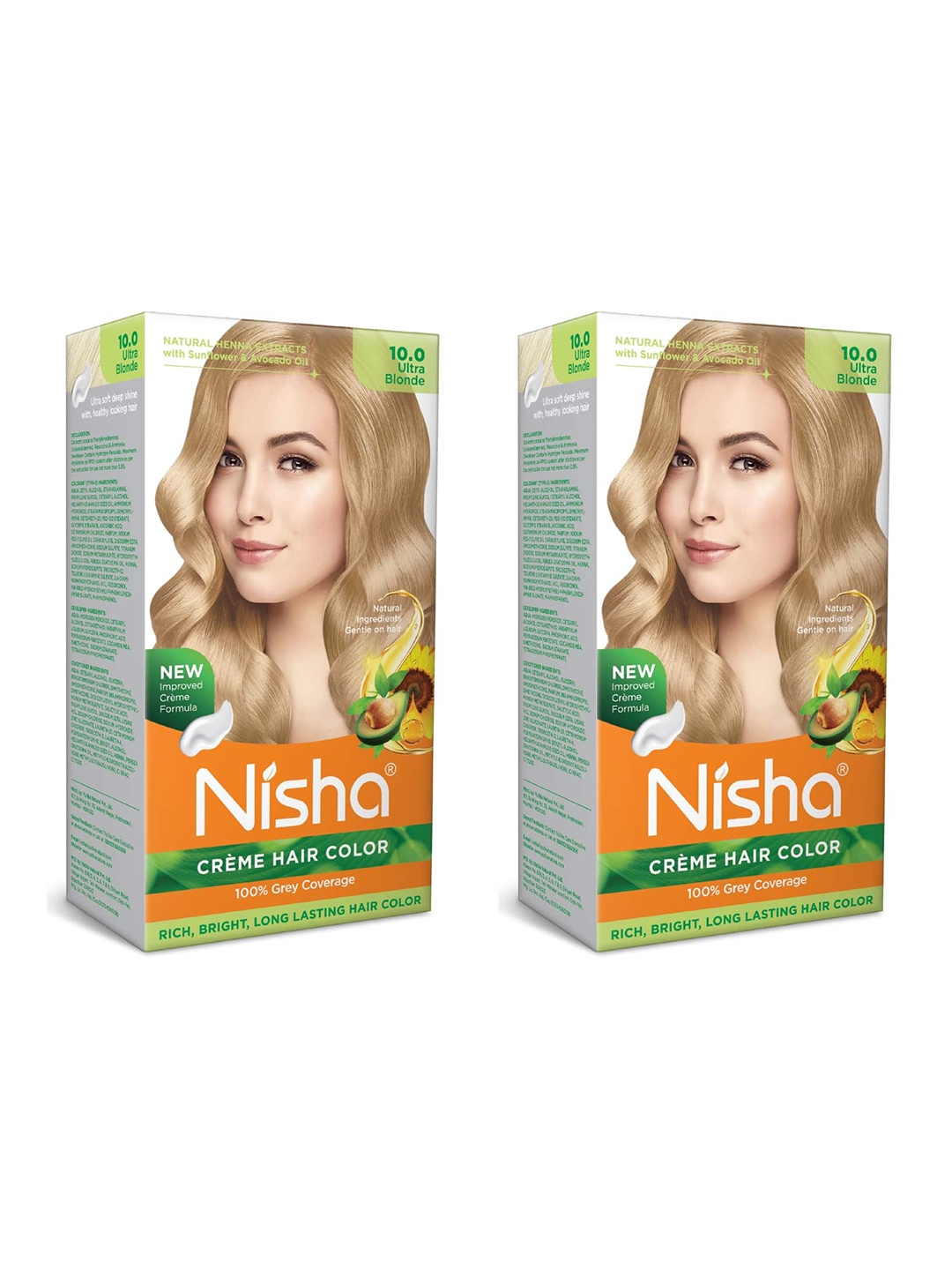 

Nisha Unisex Brown Pack of 2 Creme Hair Color 150gm each- Ultra Blonde, Gold