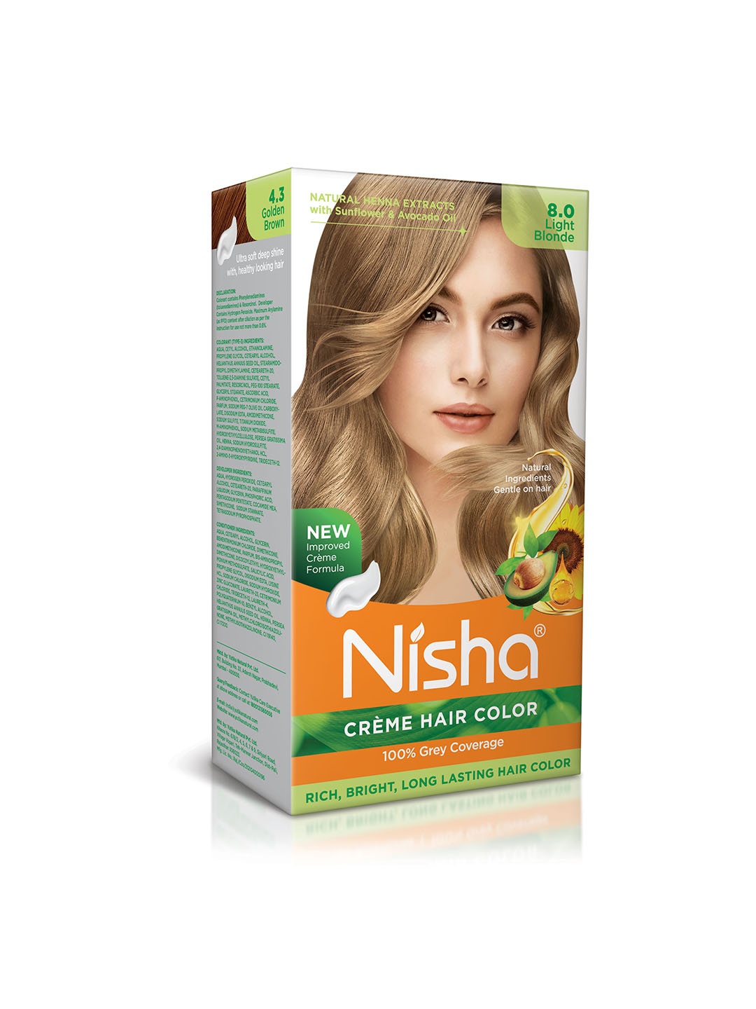 

Nisha Unisex Brown Creme Hair Color 150gm each- Light Blonde, Gold