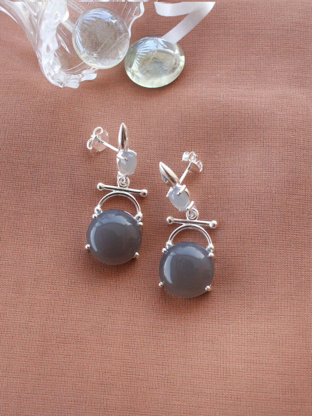 

ERILINE JEWELRY Silver-Toned & Grey Silver Plated Contemporary Drop Earrings