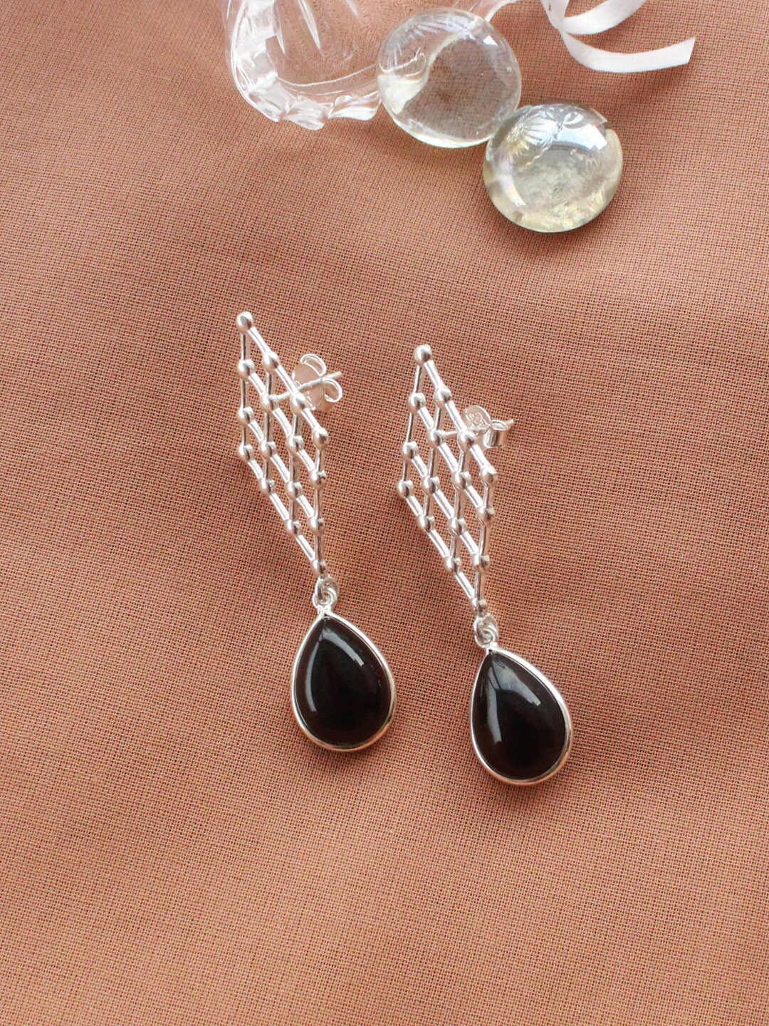 

ERILINE JEWELRY Silver-Plated & Black Contemporary Drop Earrings
