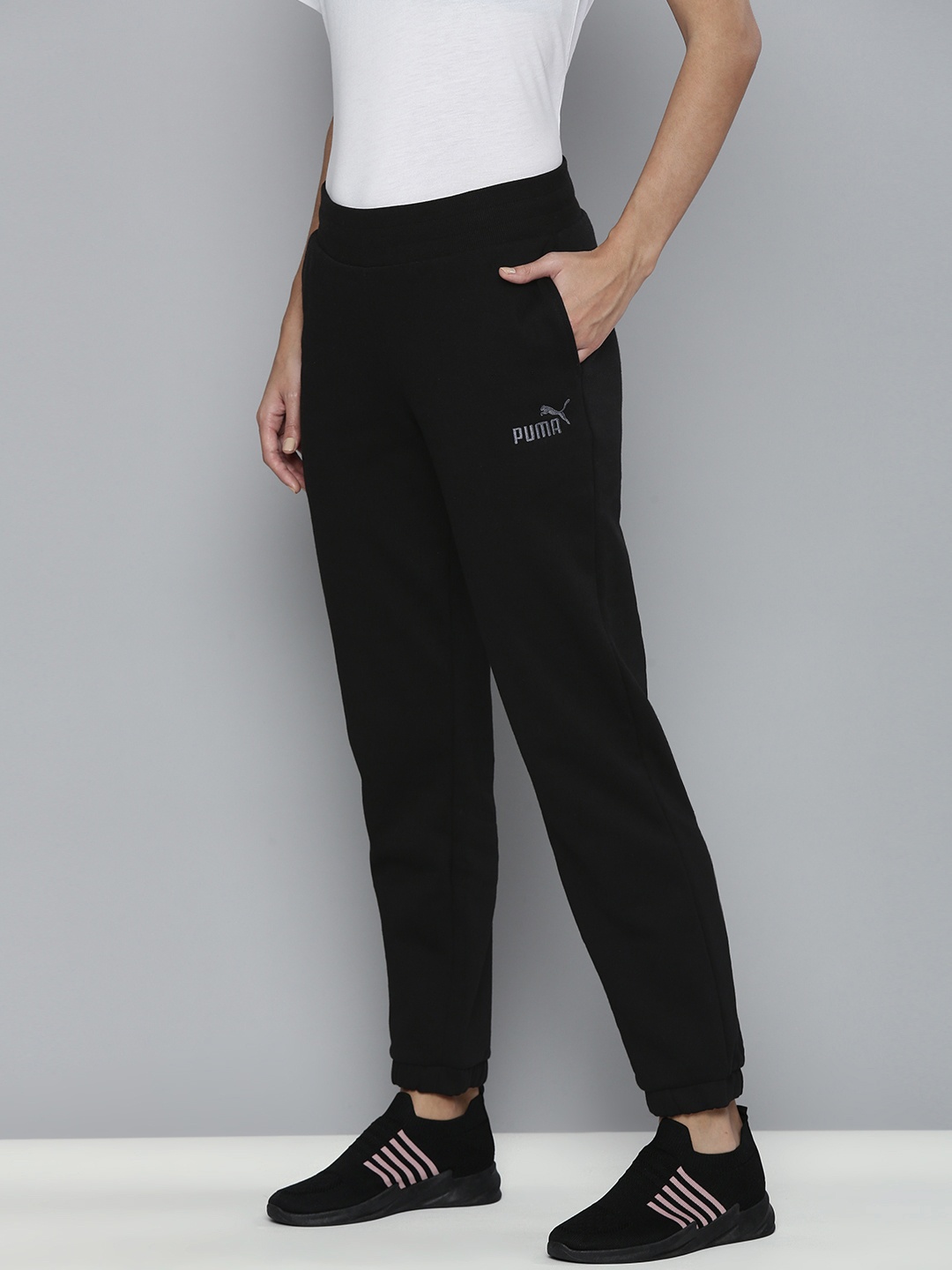 

Puma Women Black Solid Essentials+ Embroidered Track Pants