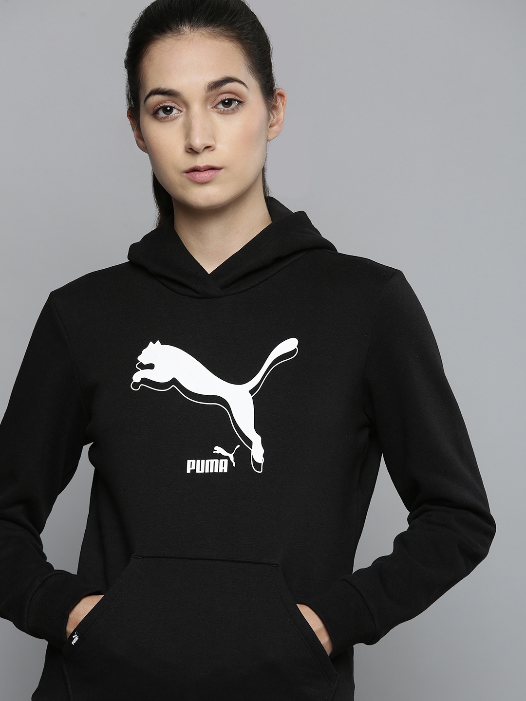 

PUMA POWER Women Black Logo Printed Hoodie Sweatshirt