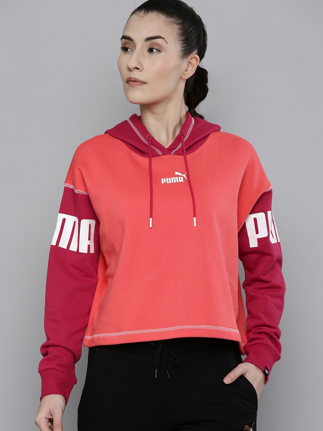 

Puma Women Pink Colourblocked Hooded Sweatshirt
