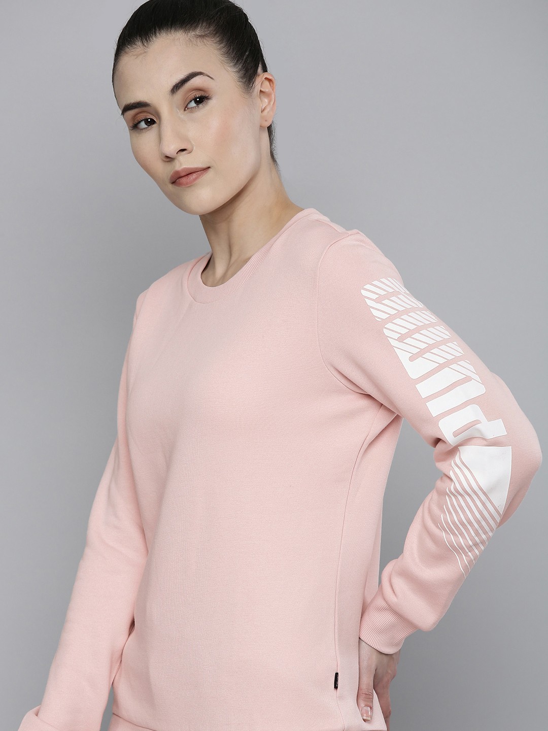 

Puma Women Light Pink Essential Graphic Elongated Printed Sweatshirt