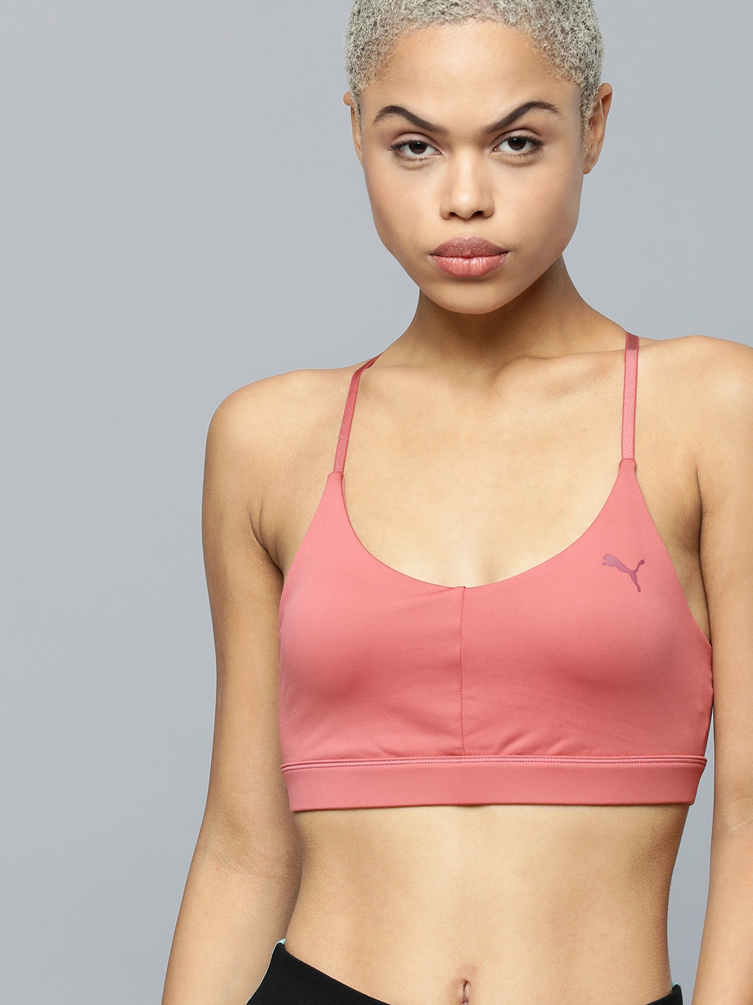 

Puma Mauve Solid Lightly Padded Styled Back Traning Bra