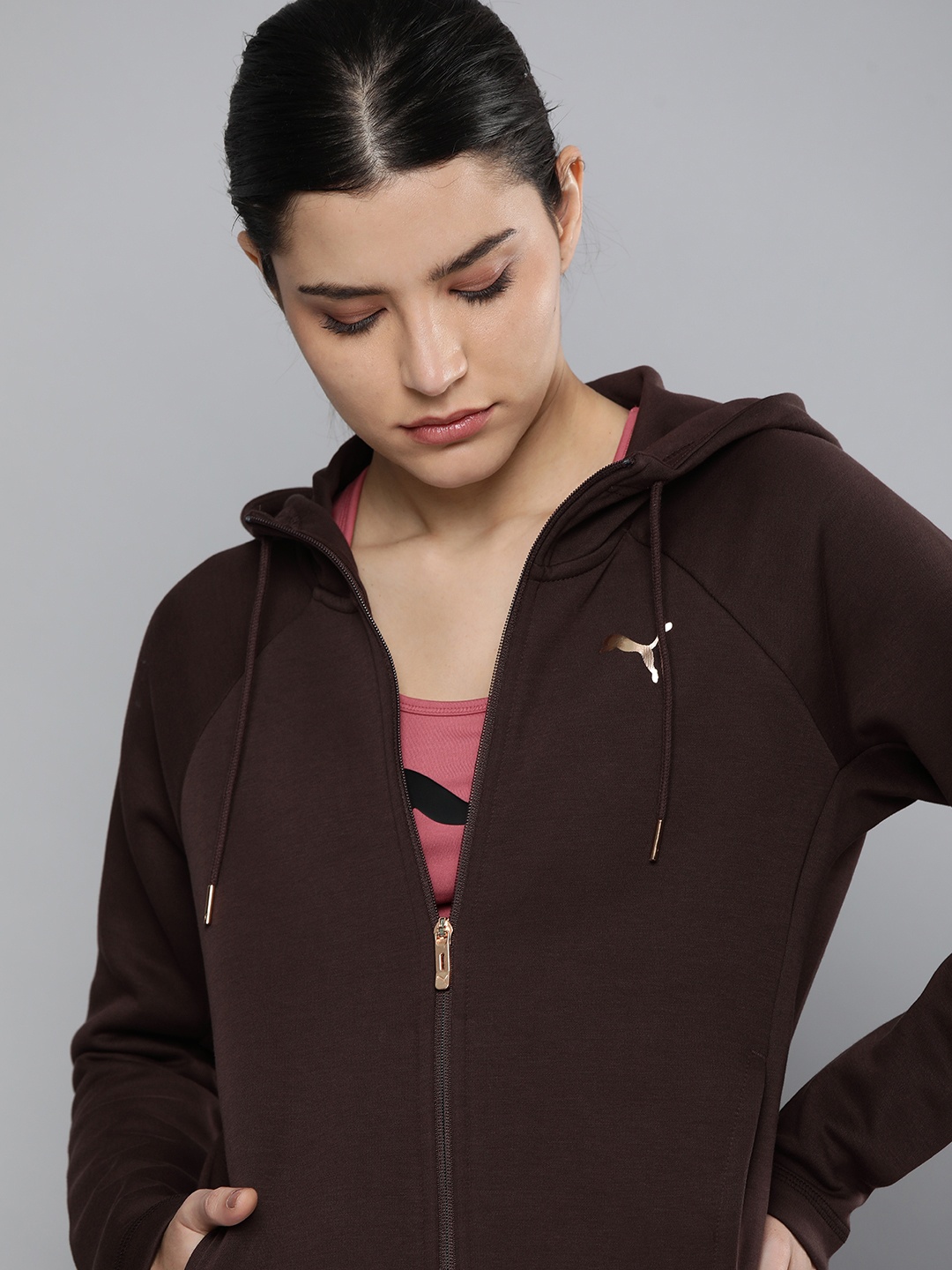 

Puma Women Maroon Evostripe Full-Zip Brand Logo DryCell Sporty Jacket