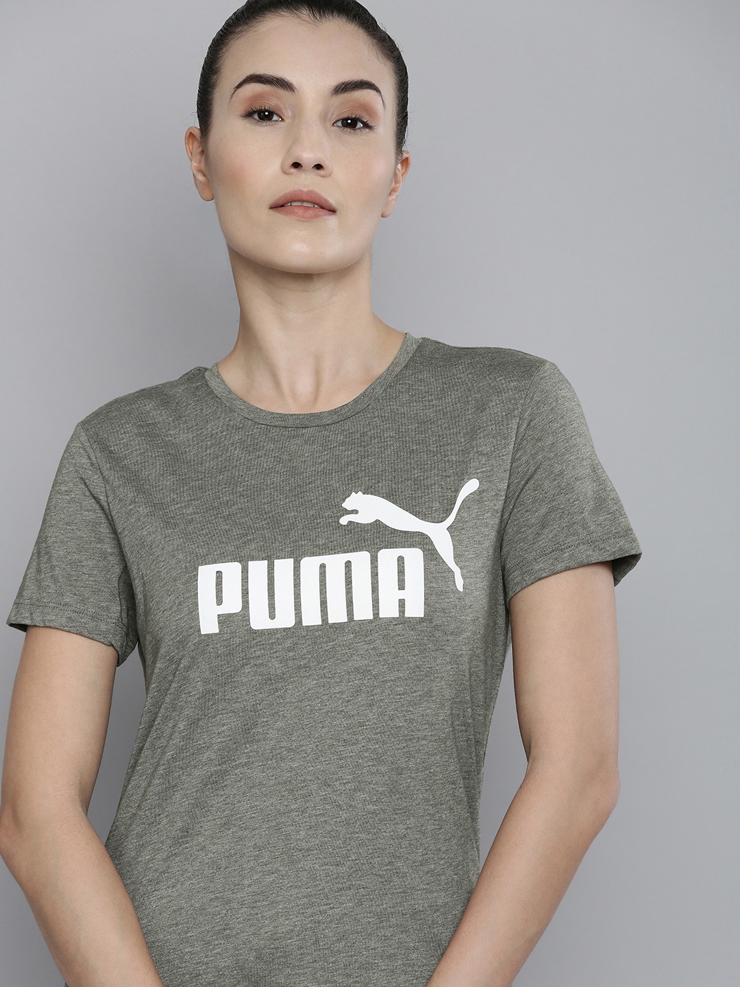 

Puma Women Grey & White Essentials Logo Printed T-shirt