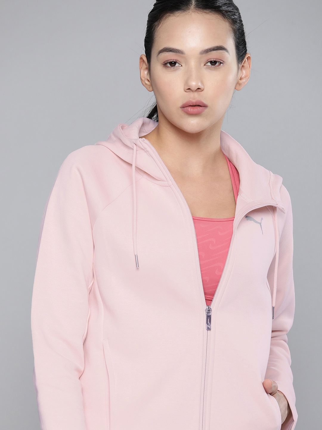 

Puma Women Pink Evostripe Full-Zip DRY-CELL Sporty Jacket