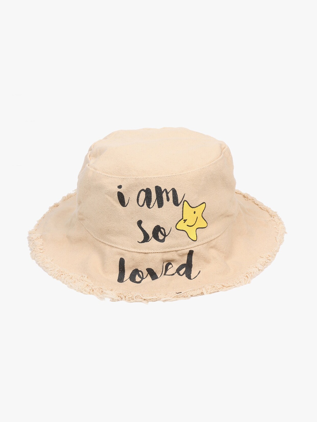 

POKORY Unisex Kids Beige & Black Printed Bucket Hat
