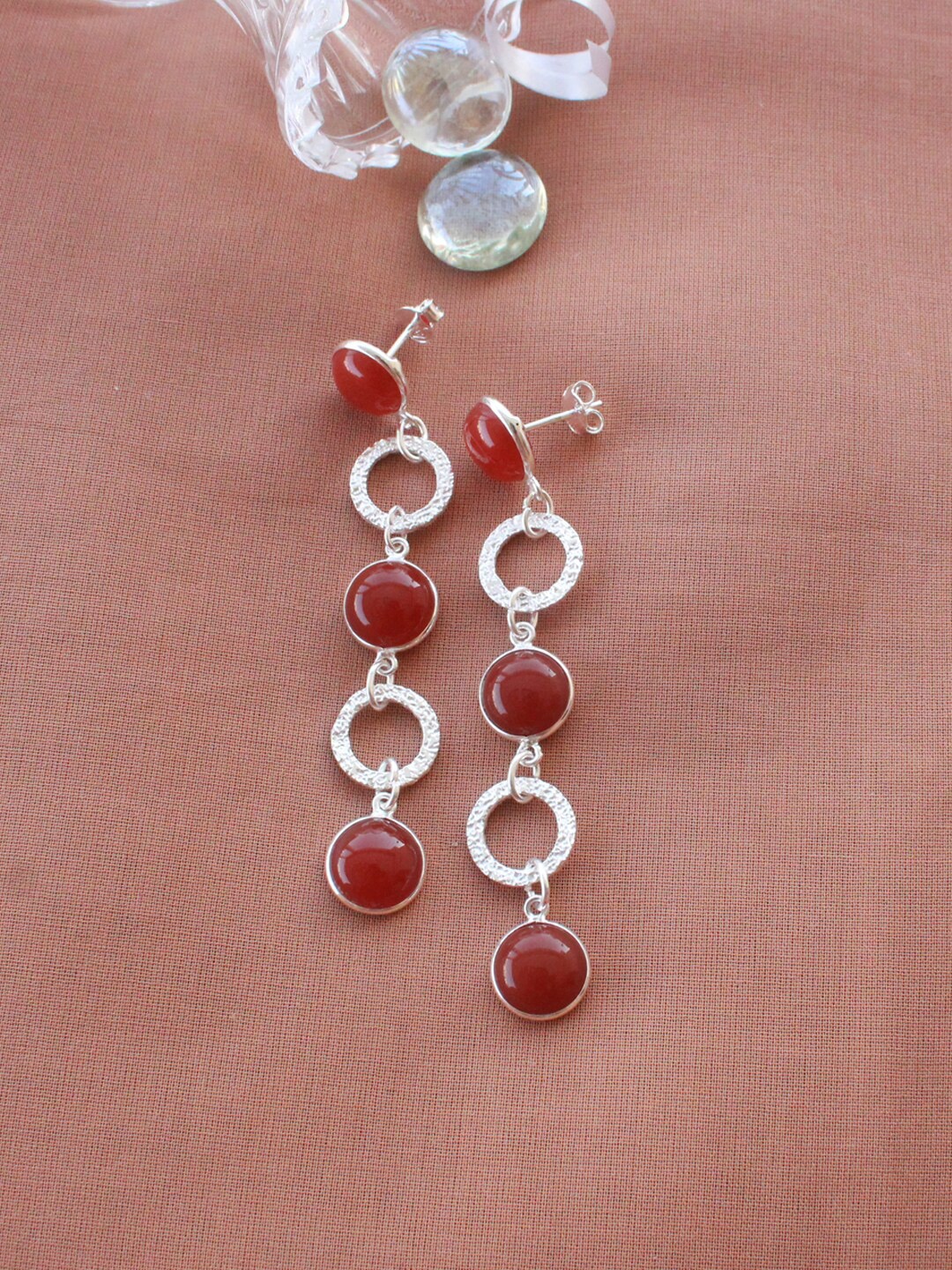 

ERILINE JEWELRY Silver-Toned & Red Silver Plated Contemporary Drop Earrings