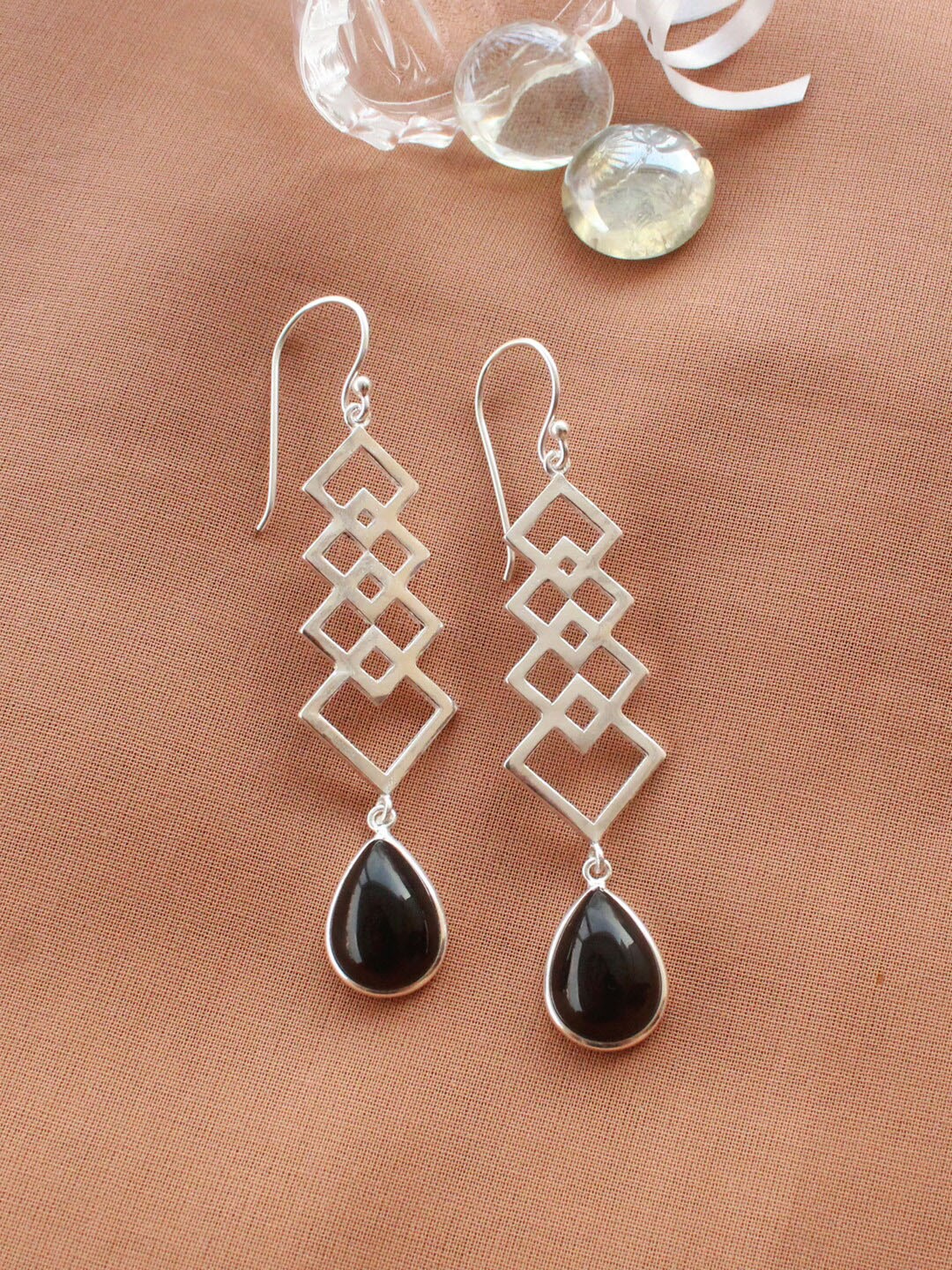 

ERILINE JEWELRY Silver Plated Black Contemporary Drop Earrings