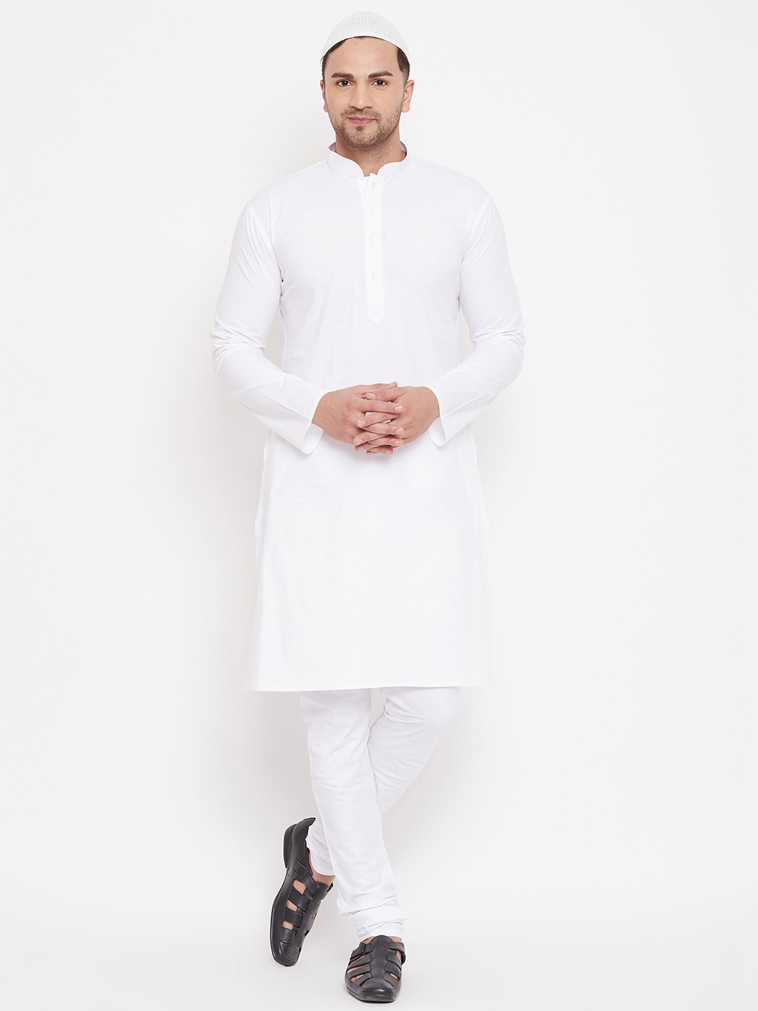 

VASTRAMAY Men White Solid Cotton Blend Kurta with Churidar