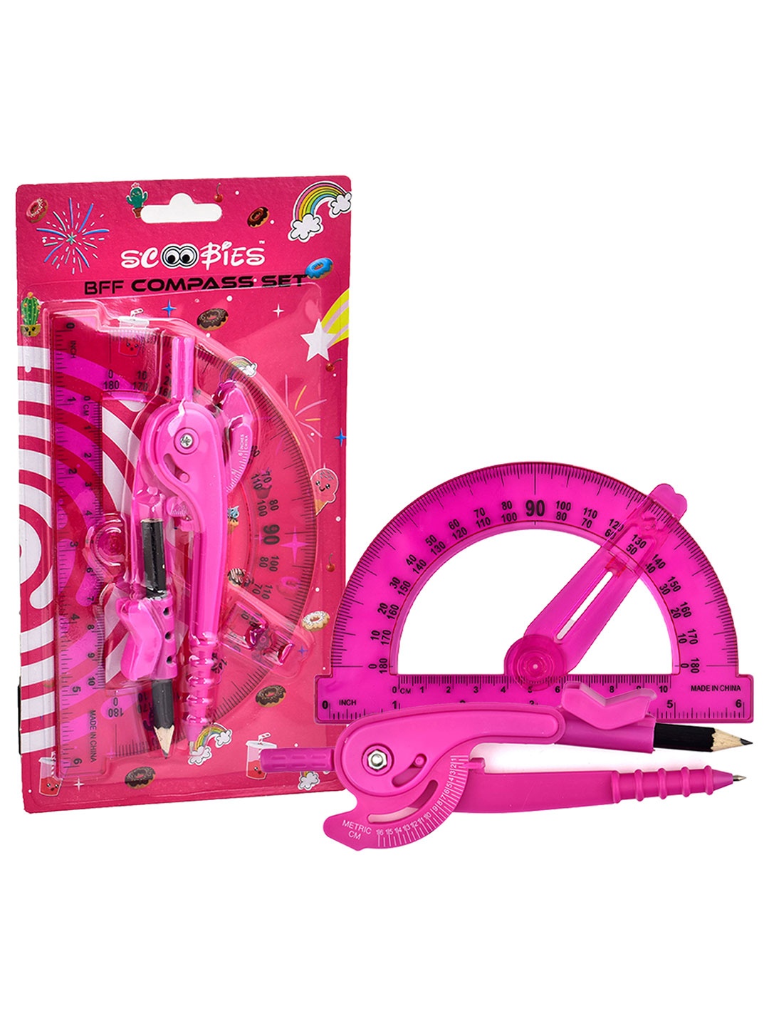 

SCOOBIES Kids Pink Compass & Protractor Set