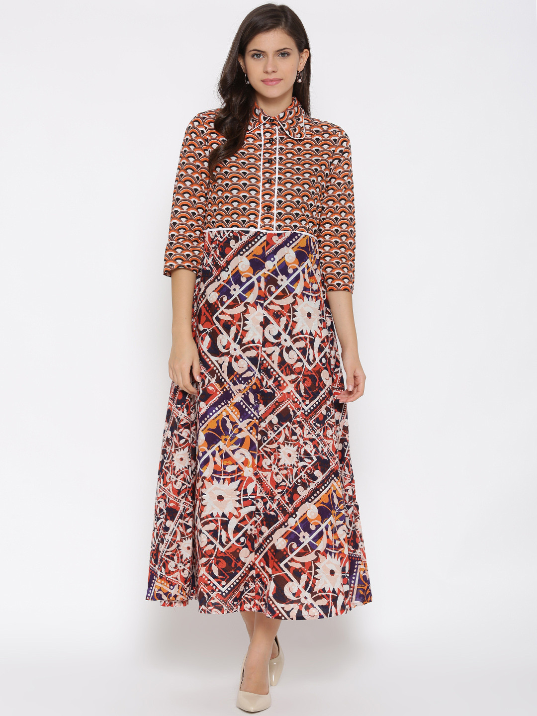 

Rain & Rainbow Women Multicoloured Printed Fit & Flare Dress, Multi
