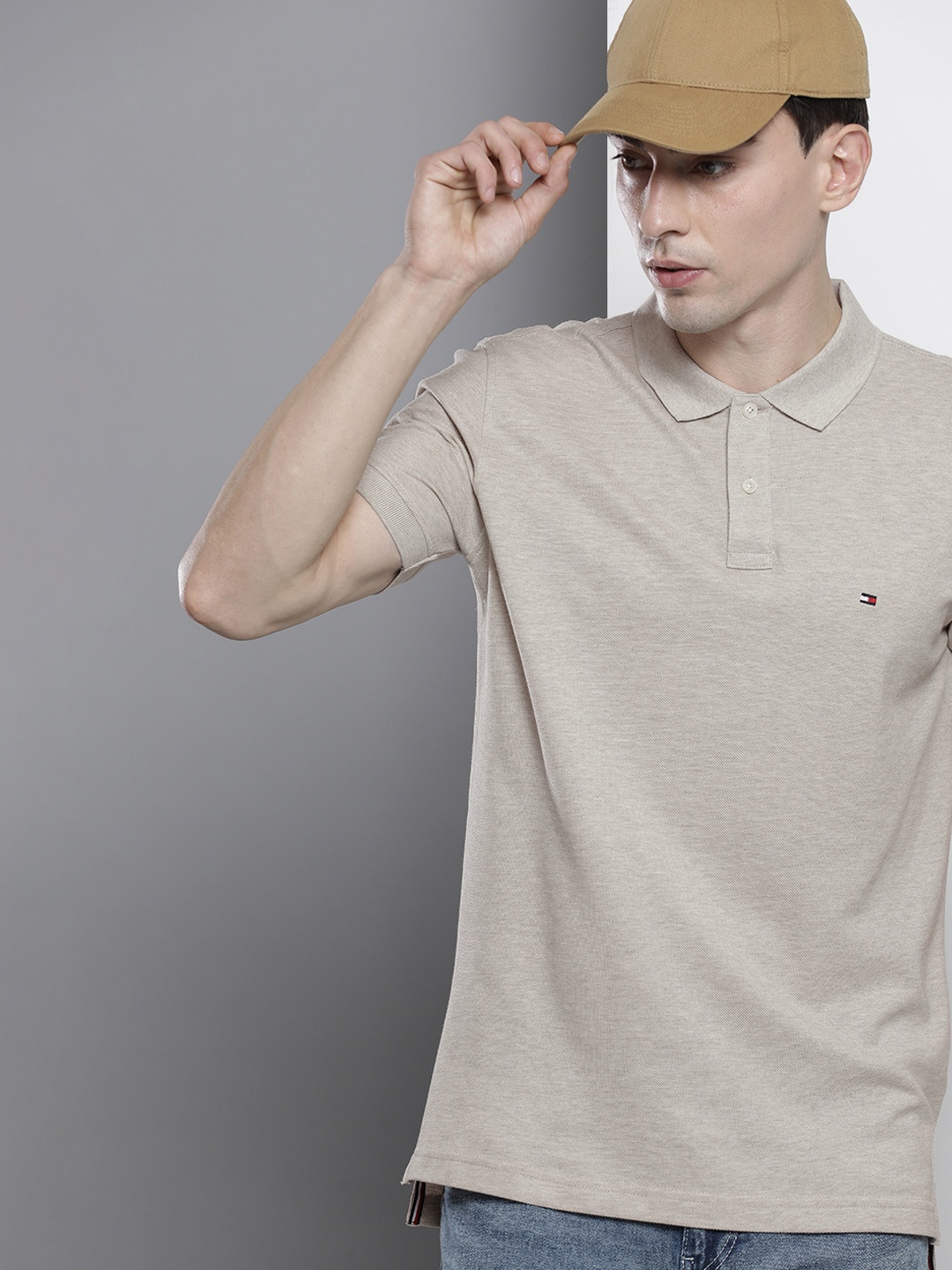 

Tommy Hilfiger Men Beige Polo Collar T-shirt