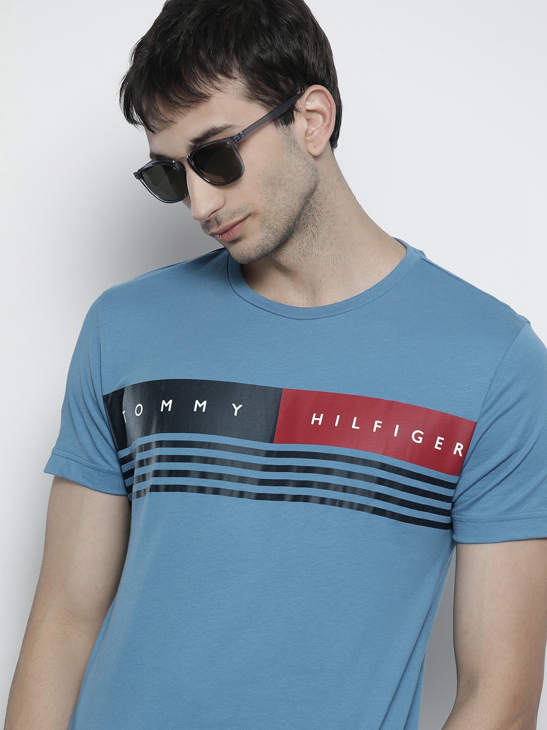 

Tommy Hilfiger Men Blue Brand Logo Printed Organic Cotton T-shirt