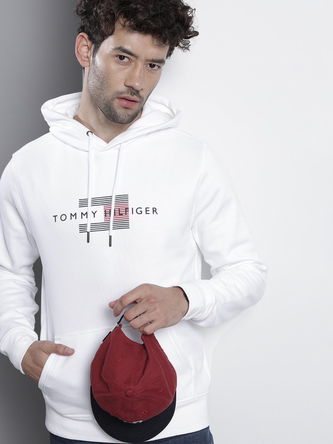 

Tommy Hilfiger Men White Printed Hooded Sweatshirt
