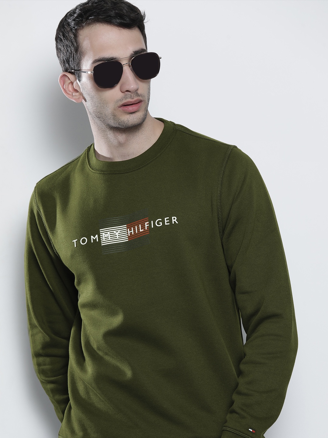 

Tommy Hilfiger Men Olive Green & White Brand Logo Printed Detail Sweatshirt