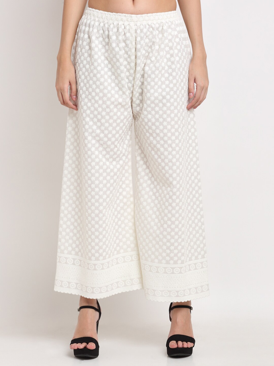 

Miaz Lifestyle Women White Ethnic Motifs Embroidered Palazzos