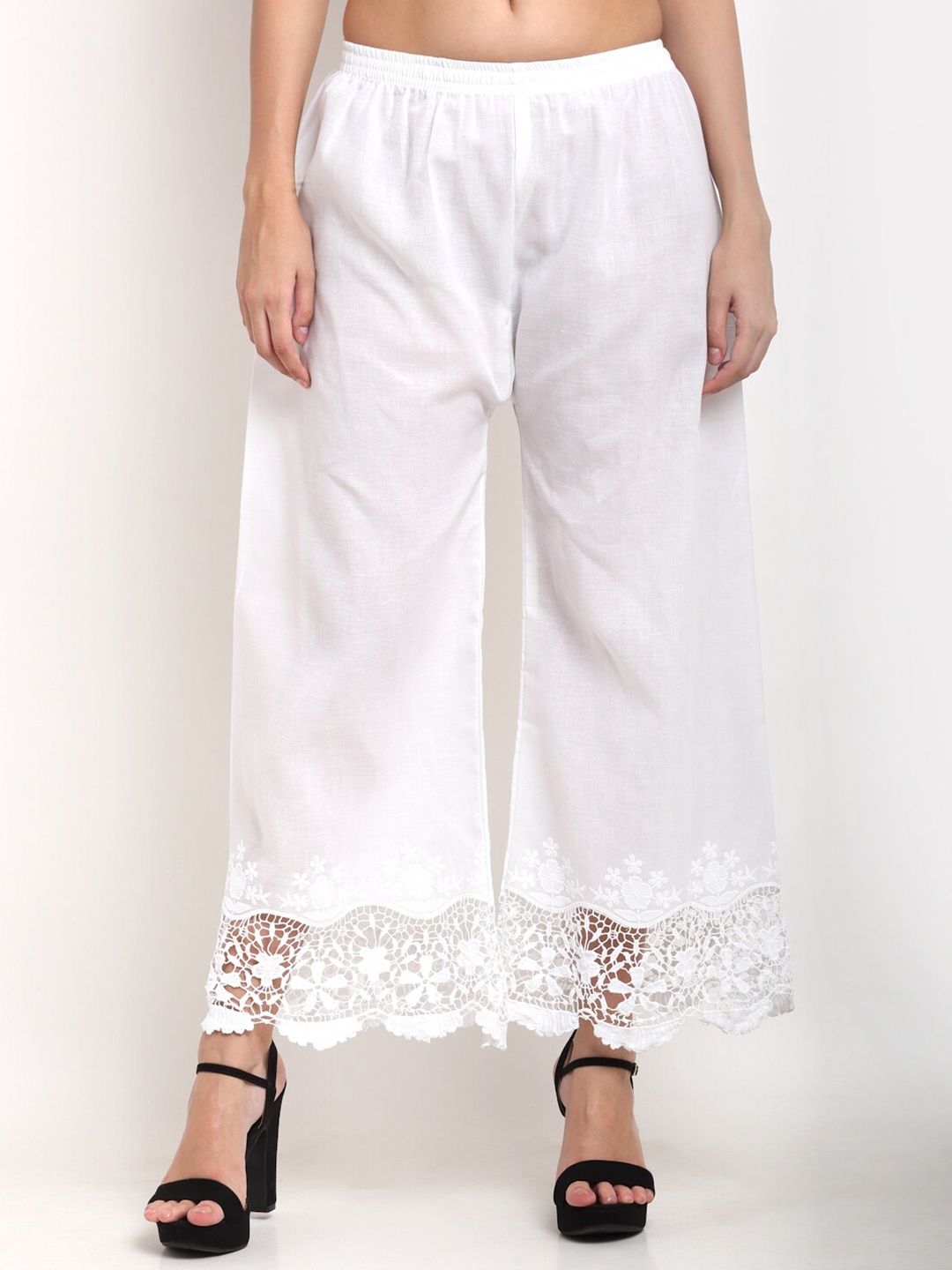 

Miaz Lifestyle Women White Floral Ethnic Palazzos