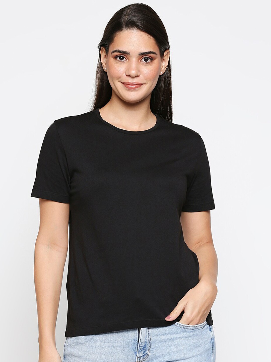 

20Dresses Women Black Solid T-shirt