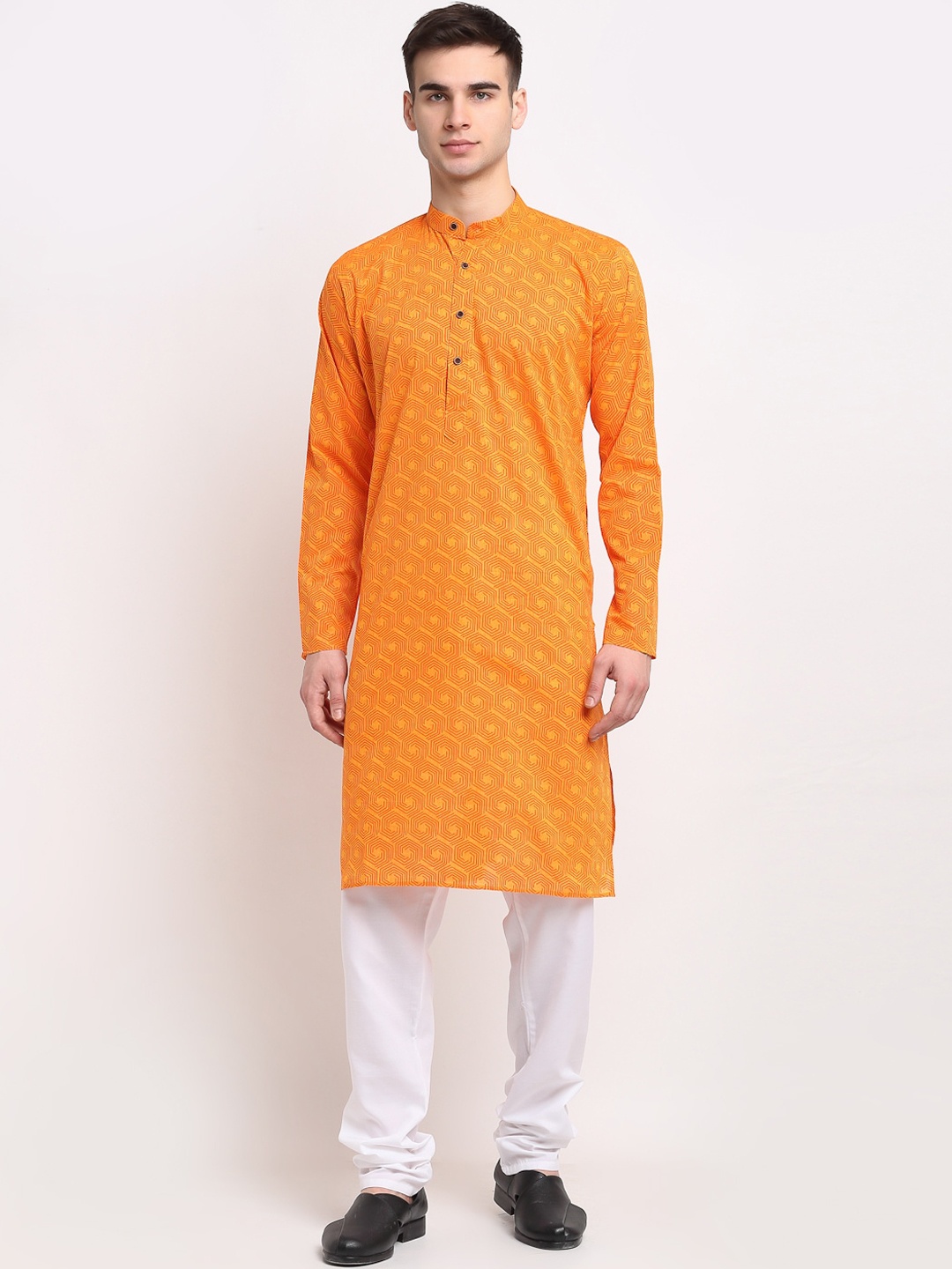 

Jompers Men Orange Printed Regular Pure Cotton Kurta with Pyjamas