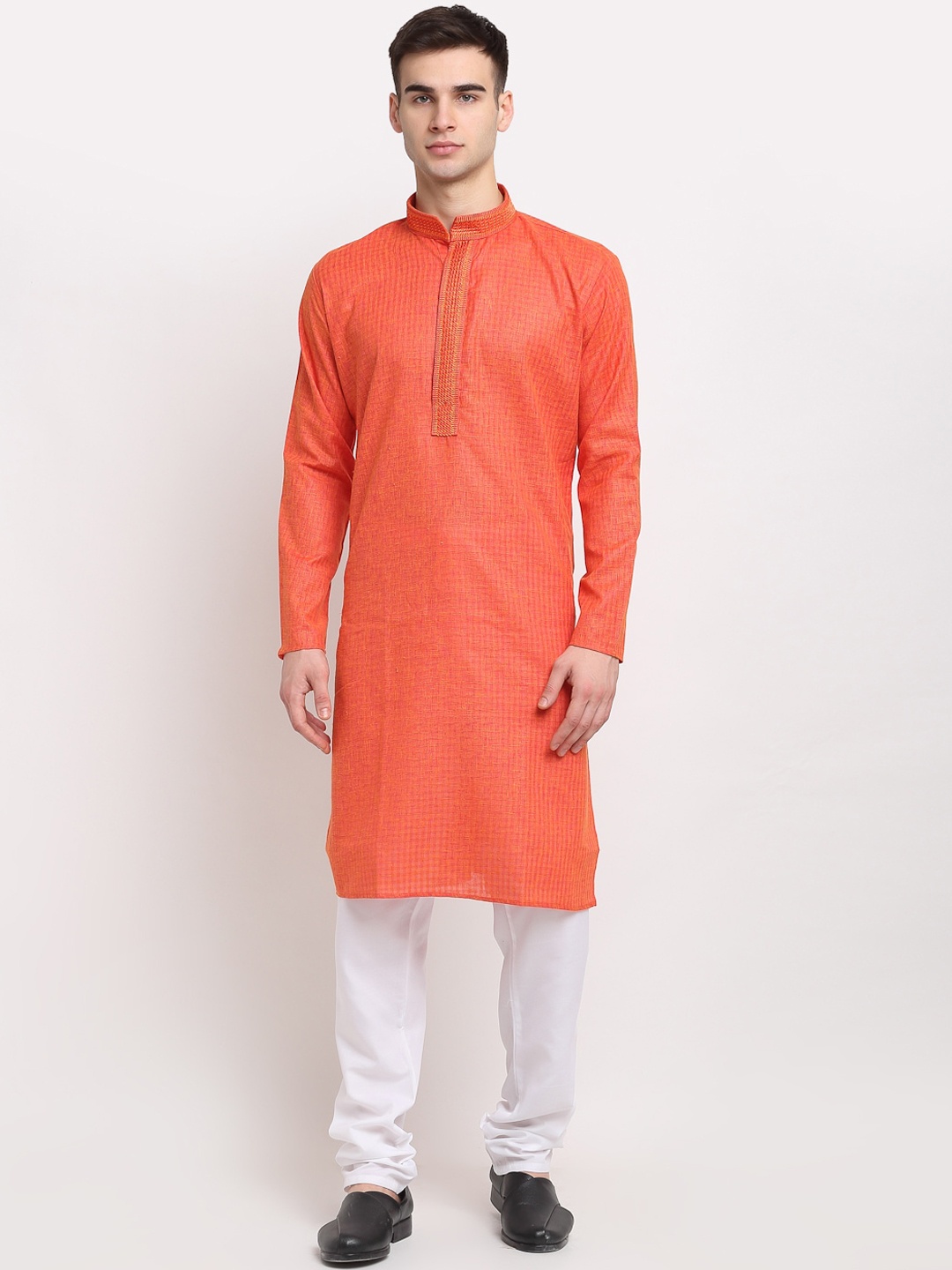 

Jompers Men Red & White Woven Design Pure Cotton Kurta with Pyjamas