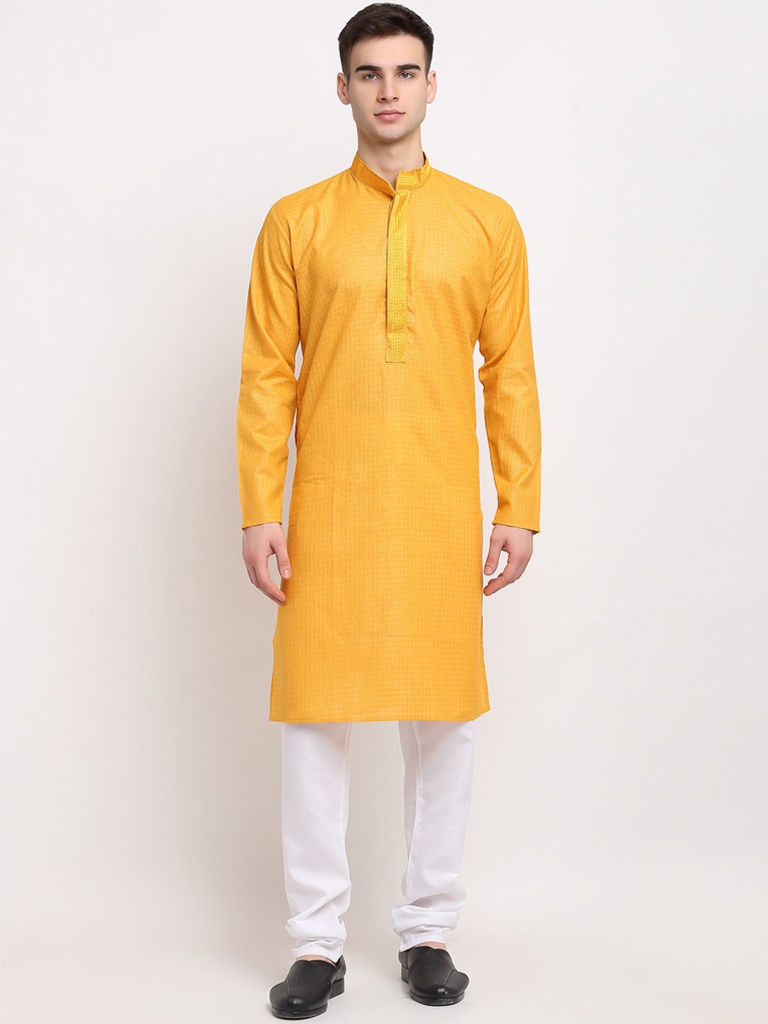 

Jompers Men Mustard Regular Pure Cotton Kurta with Churidar