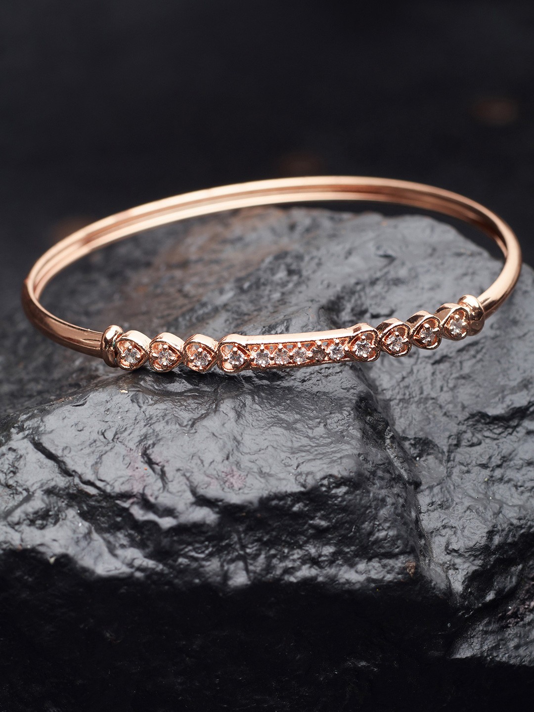 

AMI Women Rose Gold & White Brass Cubic Zirconia Rose Gold-Plated Kada Bracelet