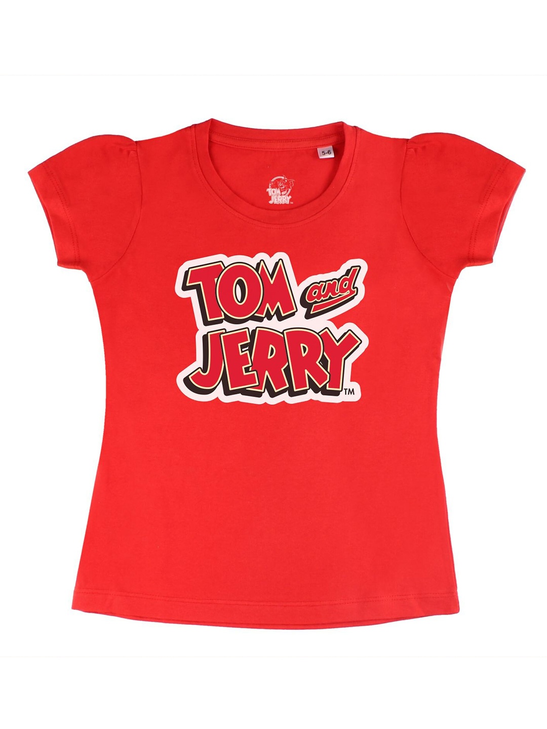 Tom & Jerry Girls Red Typography Printed T-shirt