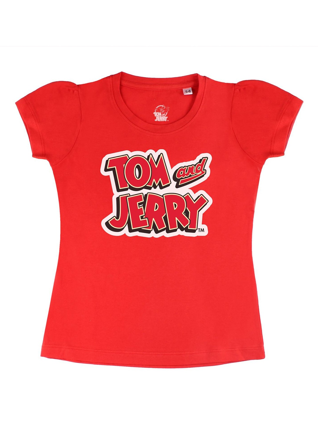 

Tom & Jerry Girls Red Typography Printed T-shirt