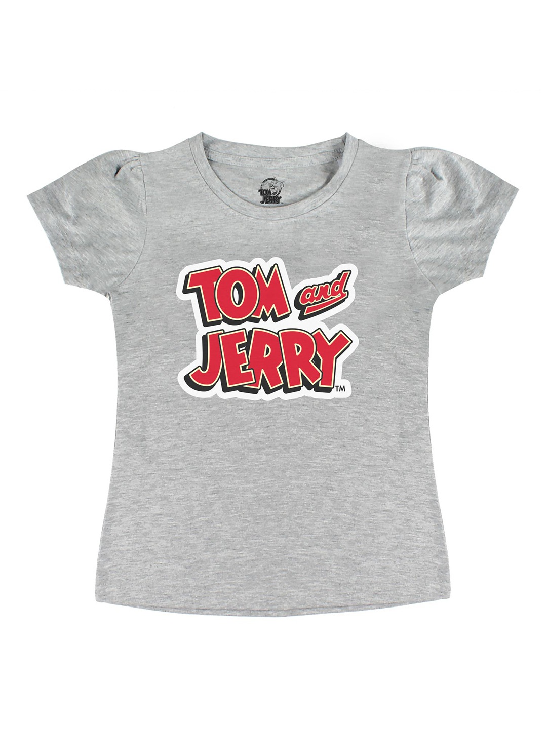 

Tom & Jerry Girls Grey Typography Printed T-shirt