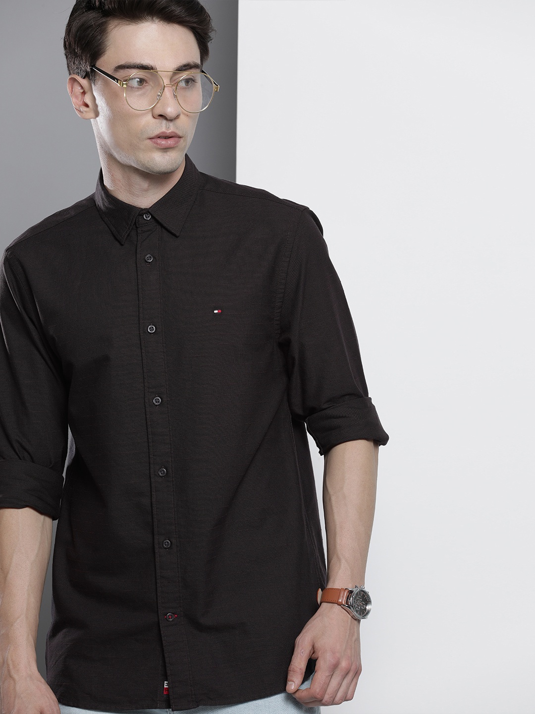 

Tommy Hilfiger Men Coffee Brown Striped Organic Cotton Casual Shirt