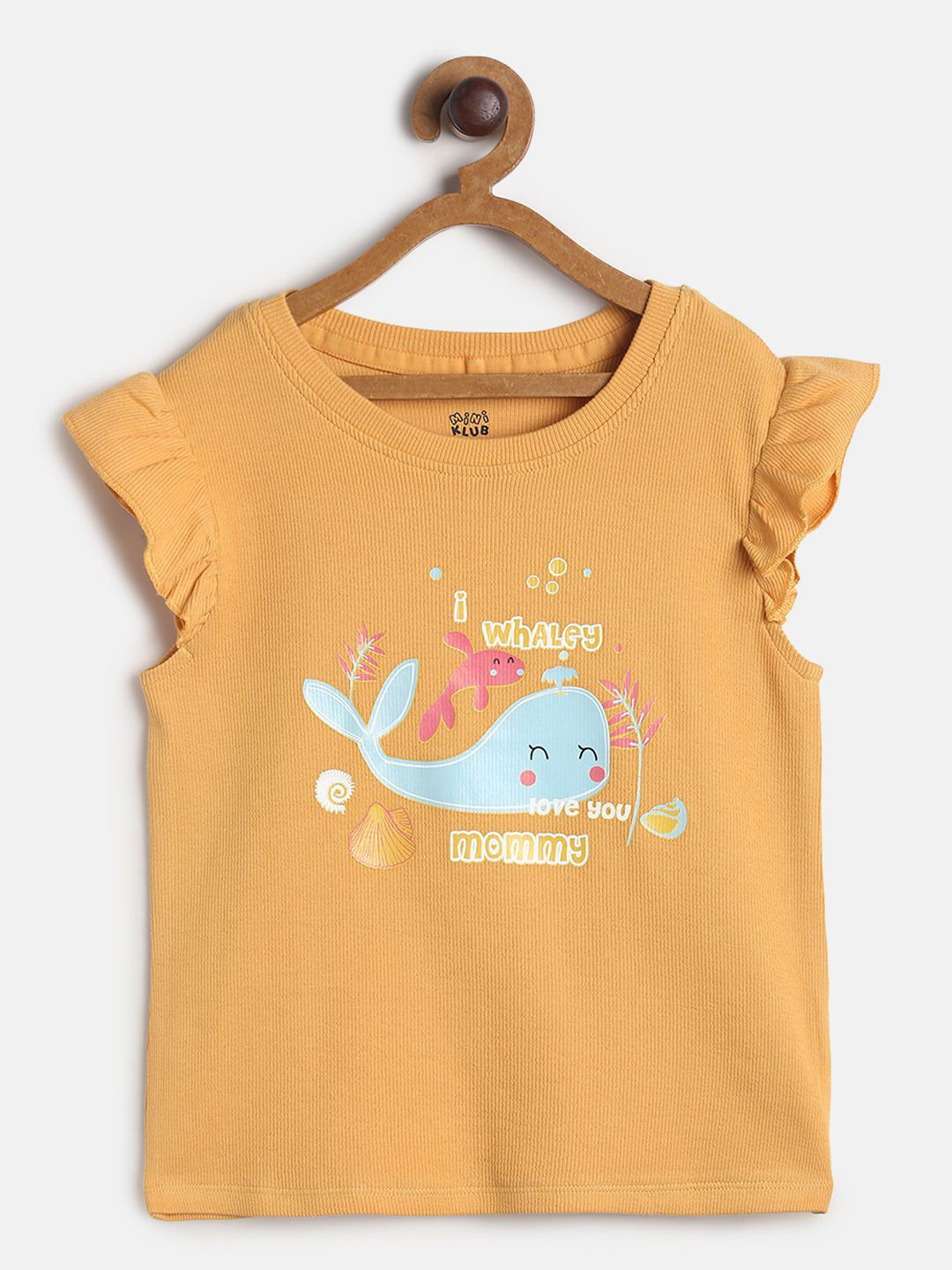 

MINI KLUB Girls Mustard Yellow & Blue Printed Regular Top