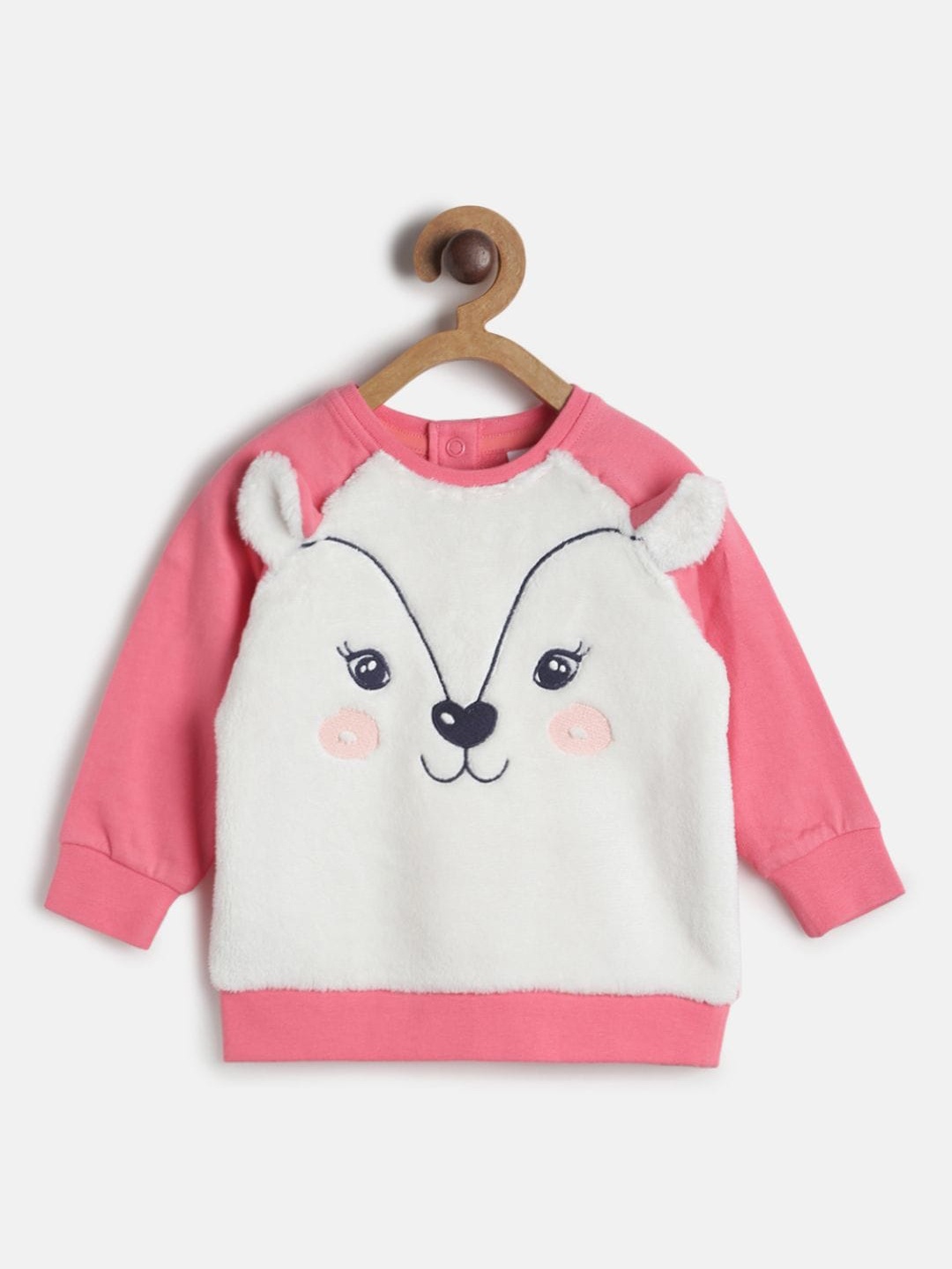 

MINI KLUB Girls White & Pink Self Design Sweatshirt