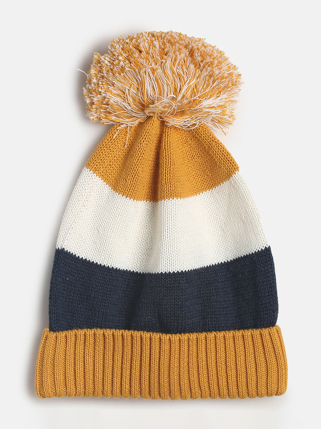 

MINI KLUB Boys Yellow & Black Striped Beanie