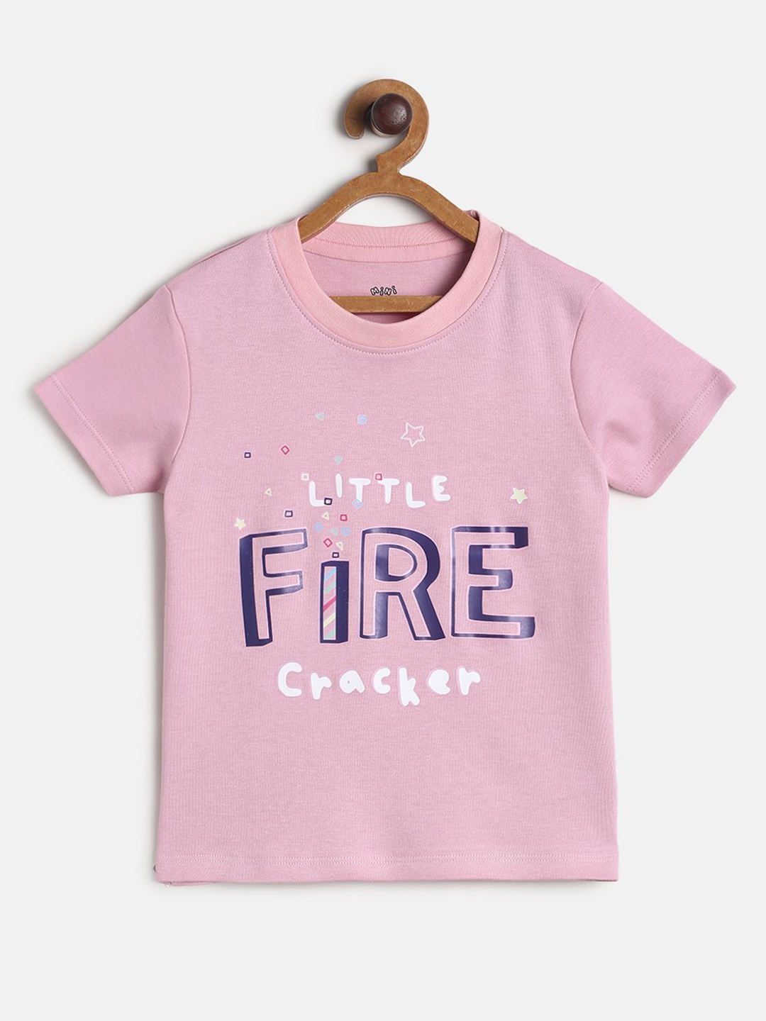 

MINI KLUB Boys Pink Navy Blue Printed Cotton Pure Cotton T-shirt