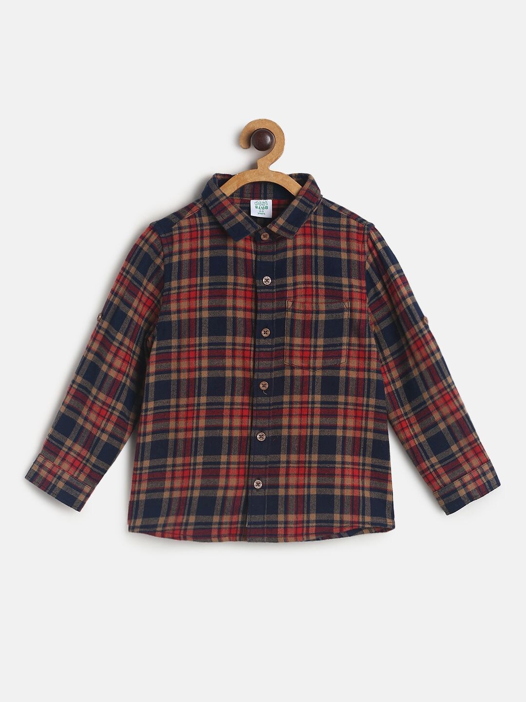 

MINI KLUB Boys Brown & Red Opaque Checked Cotton Casual Shirt