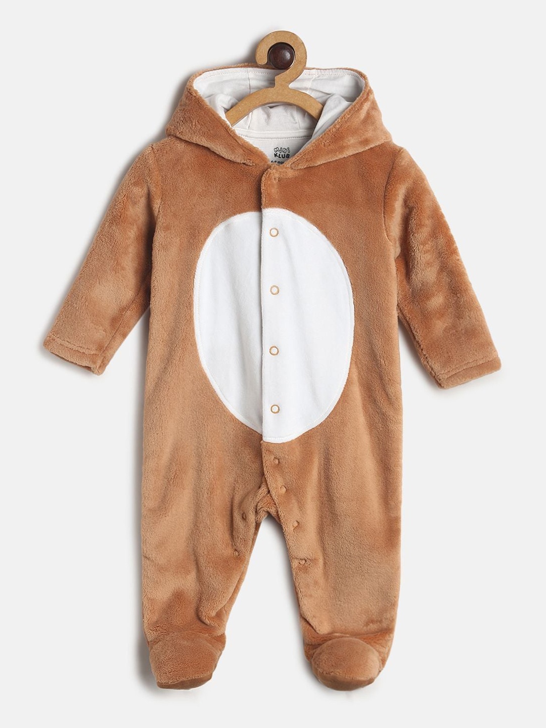 

MINI KLUB Infant Kids Brown & White Solid Sleepsuit