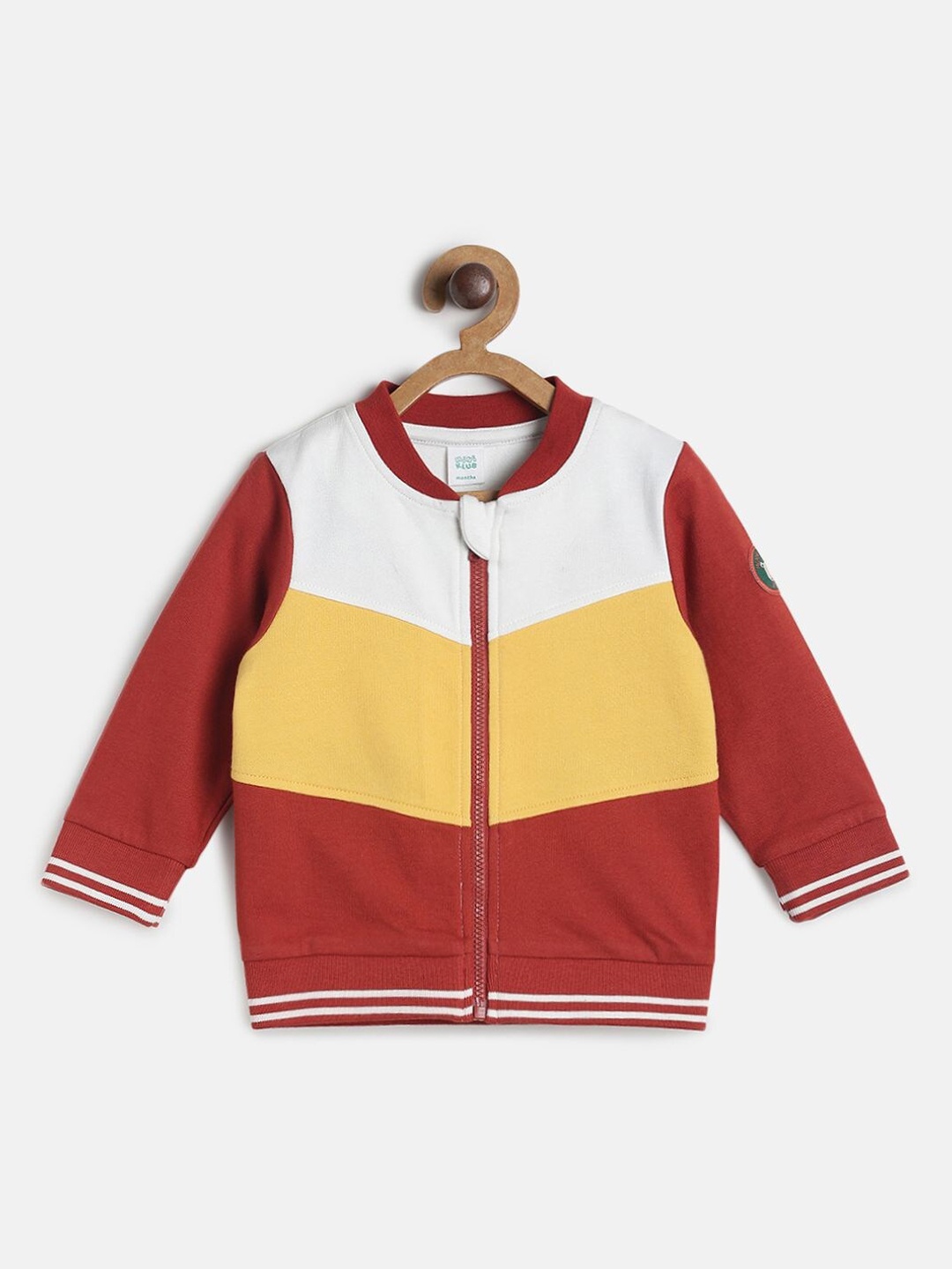 

MINI KLUB Boys Maroon & Yellow Colourblocked Lightweight Bomber Jacket