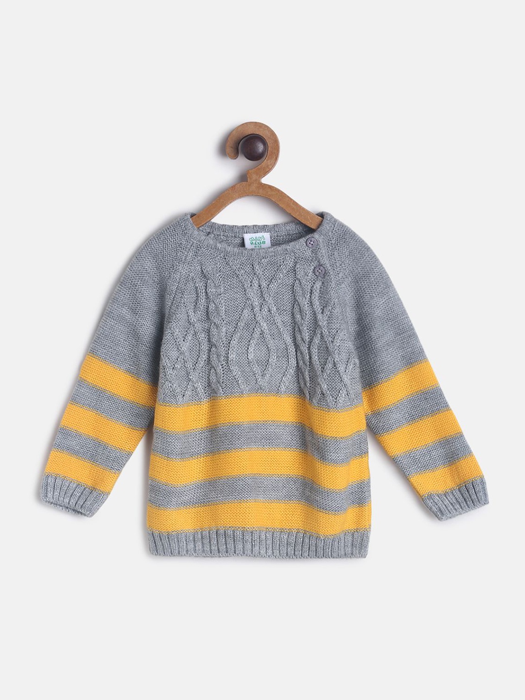 

MINI KLUB Boys Grey & Yellow Striped Round Neck Sweater