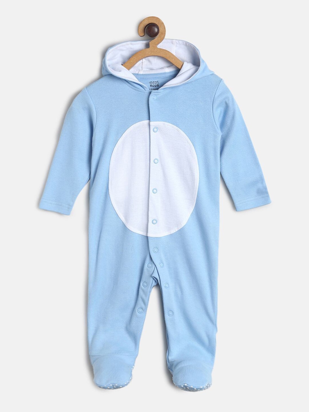 

MINI KLUB Infant Kids Blue & White Solid Pure Cotton Sleep Suit