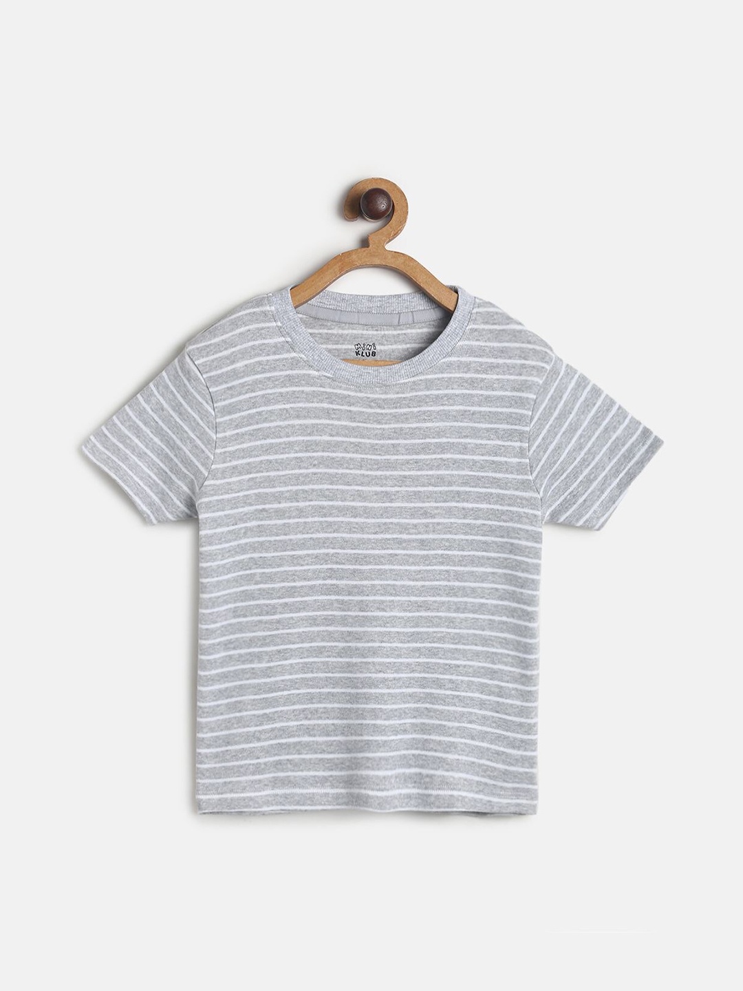 

MINI KLUB Boys Grey Off White Striped Cotton Pure Cotton T-shirt