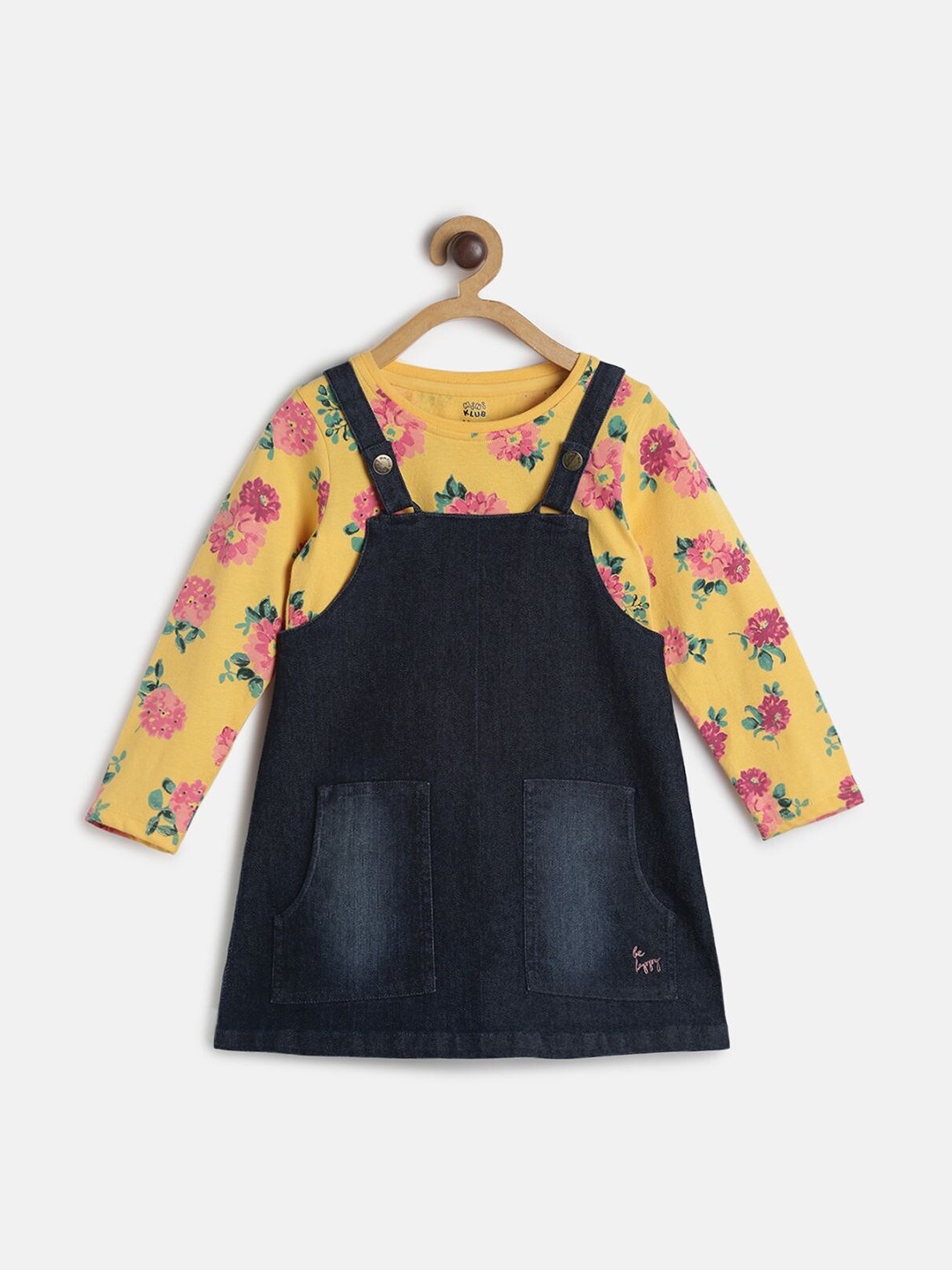 

MINI KLUB Girls Blue & Yellow Printed Top with Skirt