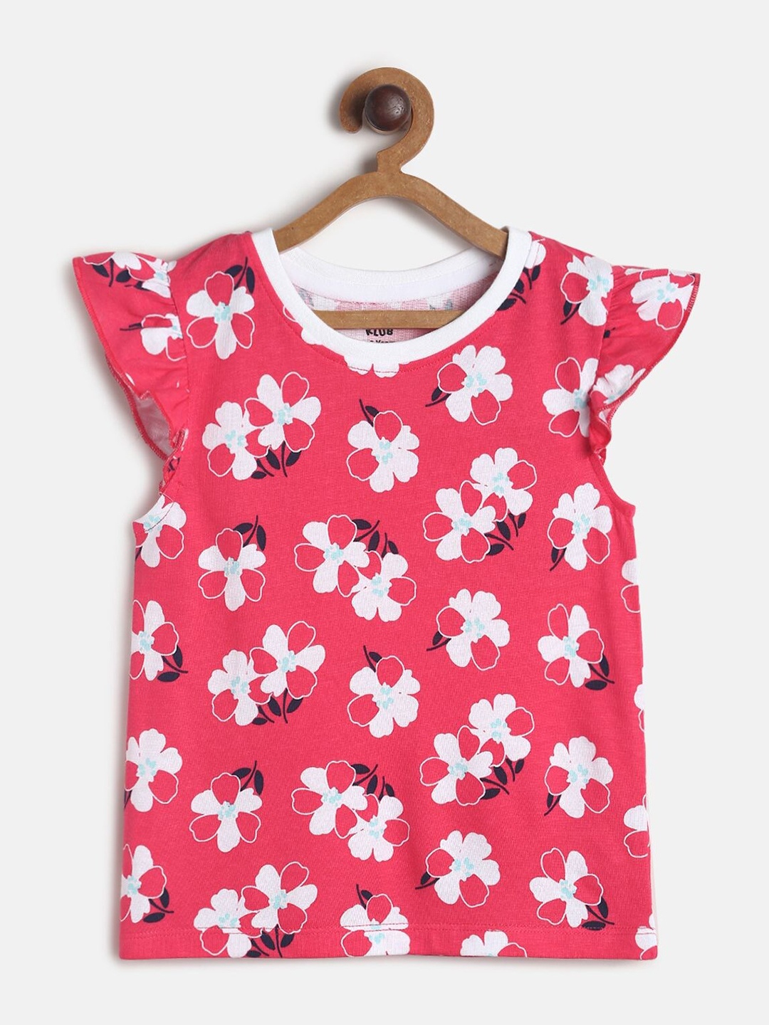 

MINI KLUB Girls Red & White Floral Printed Regular Top