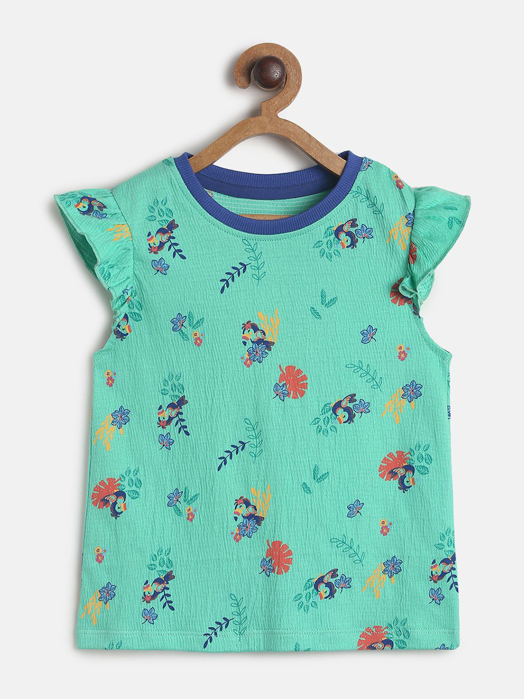 

MINI KLUB Girls Green & Blue Floral Printed Regular Top