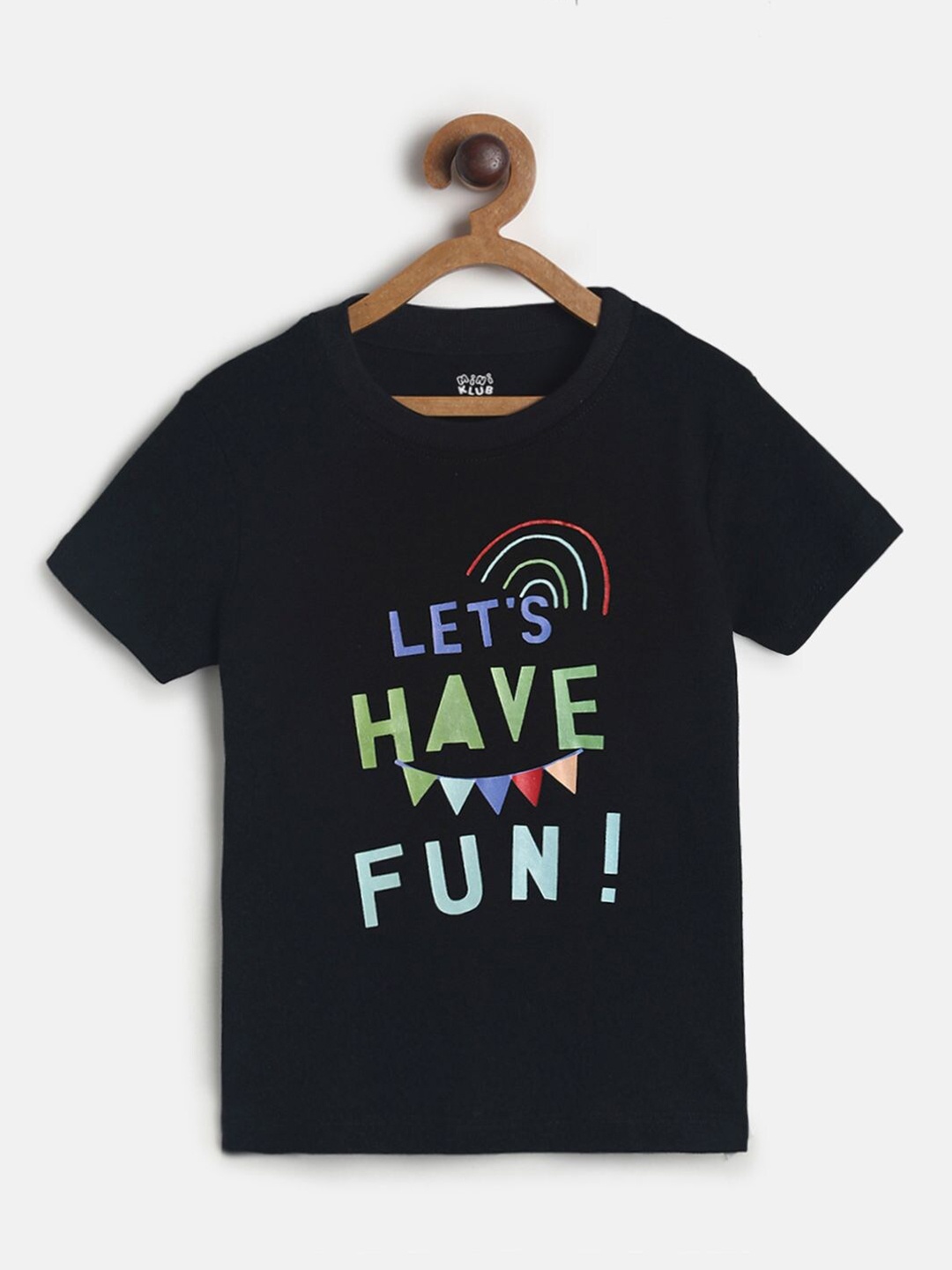 

MINI KLUB Boys Black Green Typography Printed Cotton Pure Cotton T-shirt