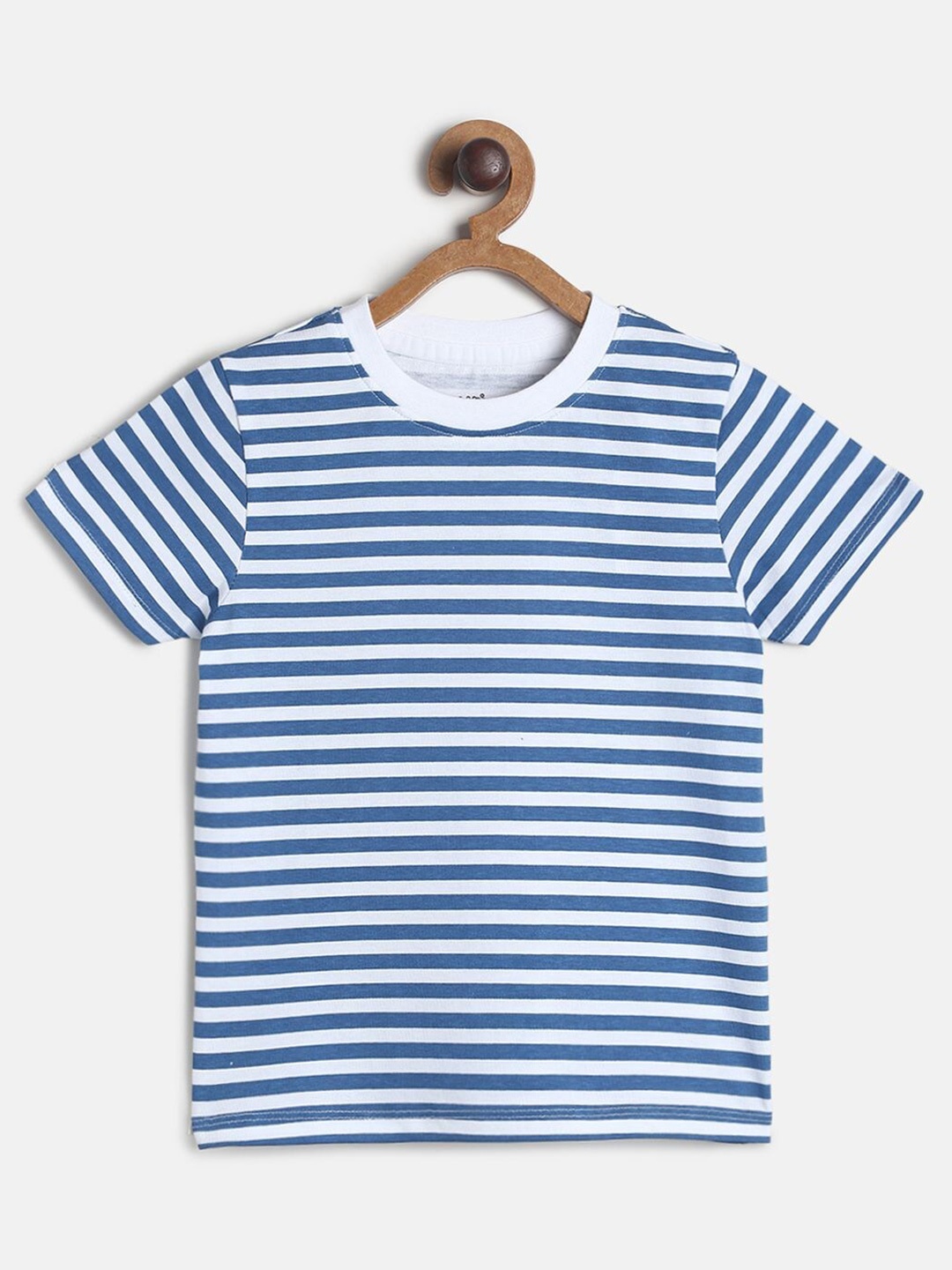

MINI KLUB Boys Blue White Striped Cotton Pure Cotton T-shirt
